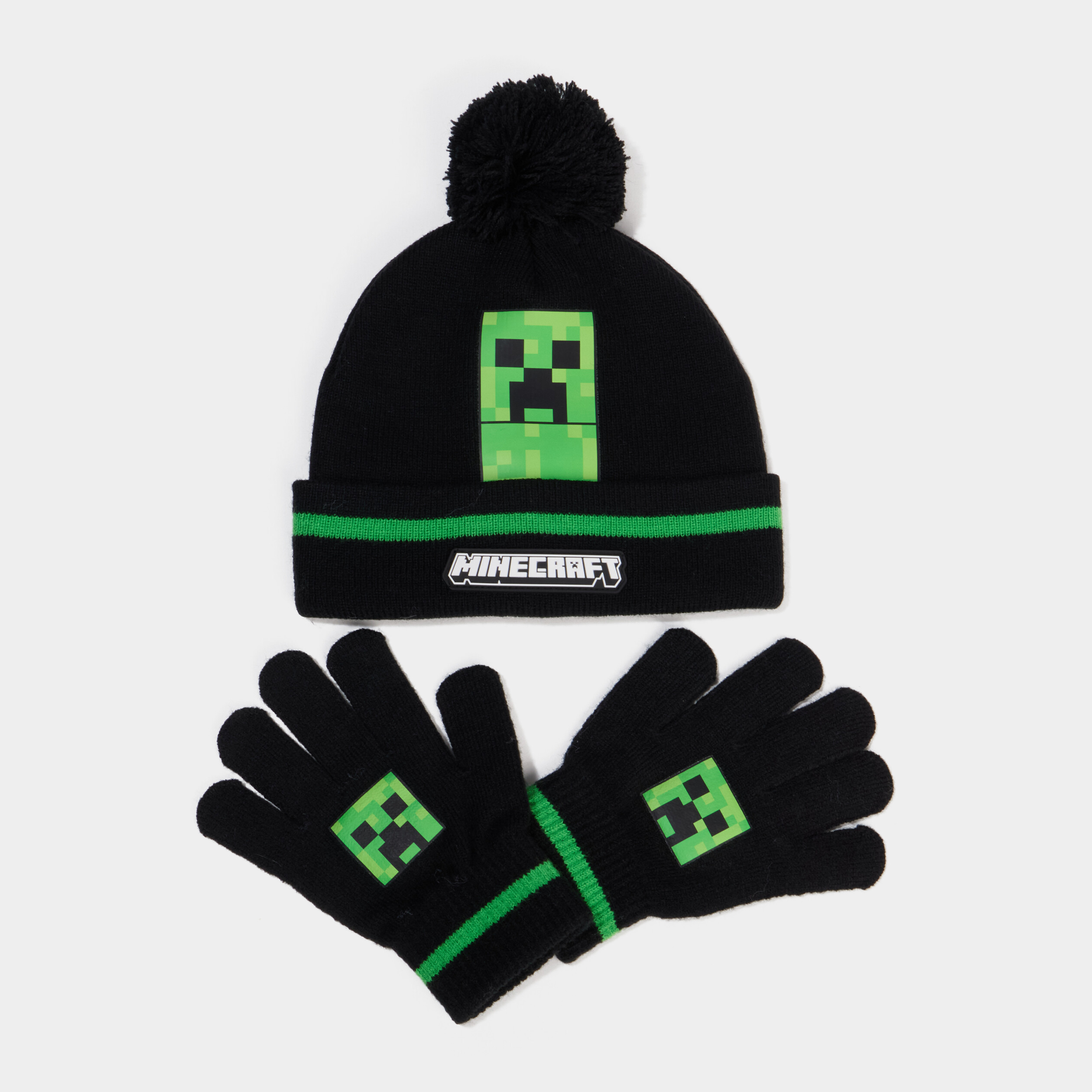 Ensemble bonnet et gants Minecraft noir gar&ccedil;on