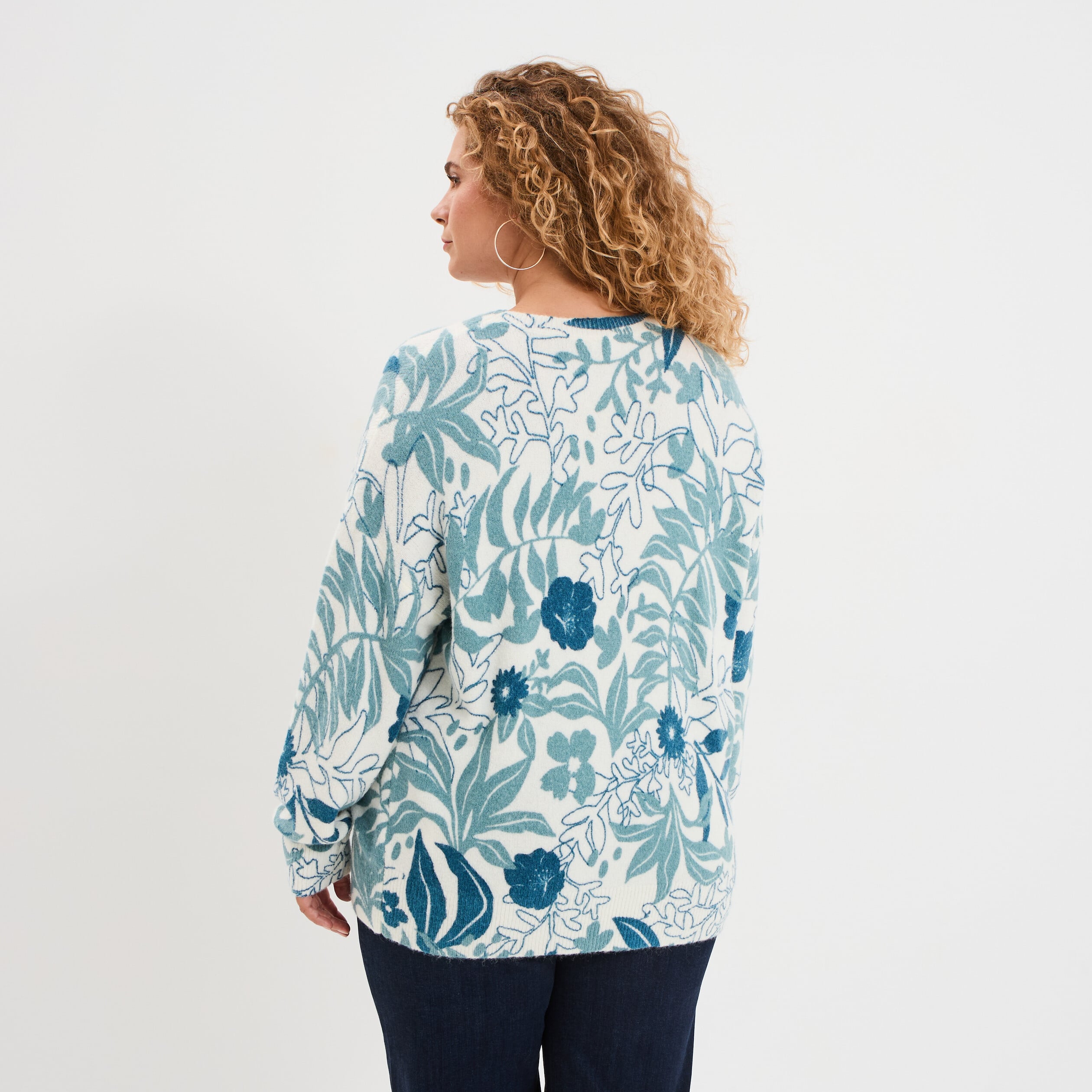 Pull col rond manches longues ecru femme grande taille