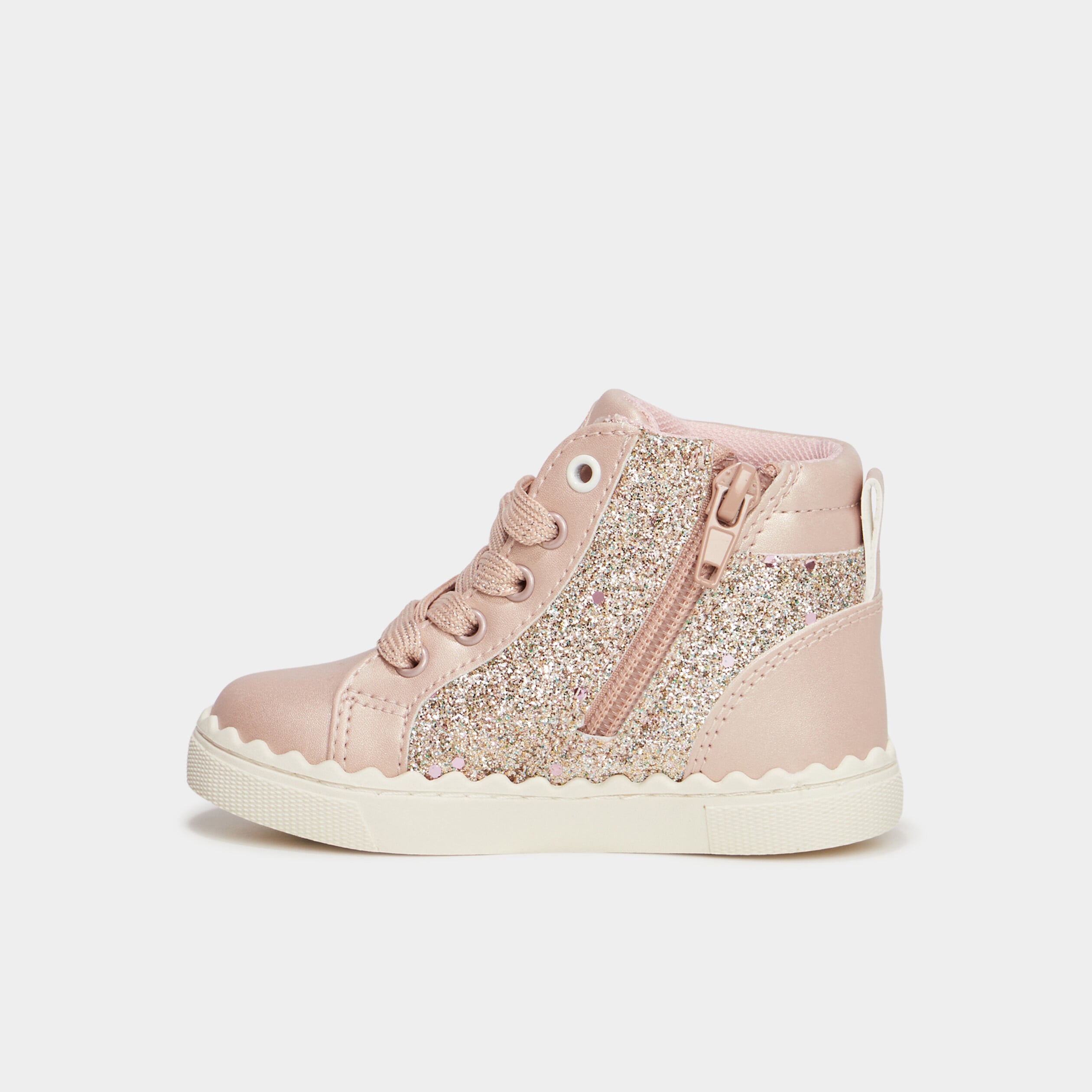 Baskets montantes zipp&eacute;es rose clair b&eacute;b&eacute; fille