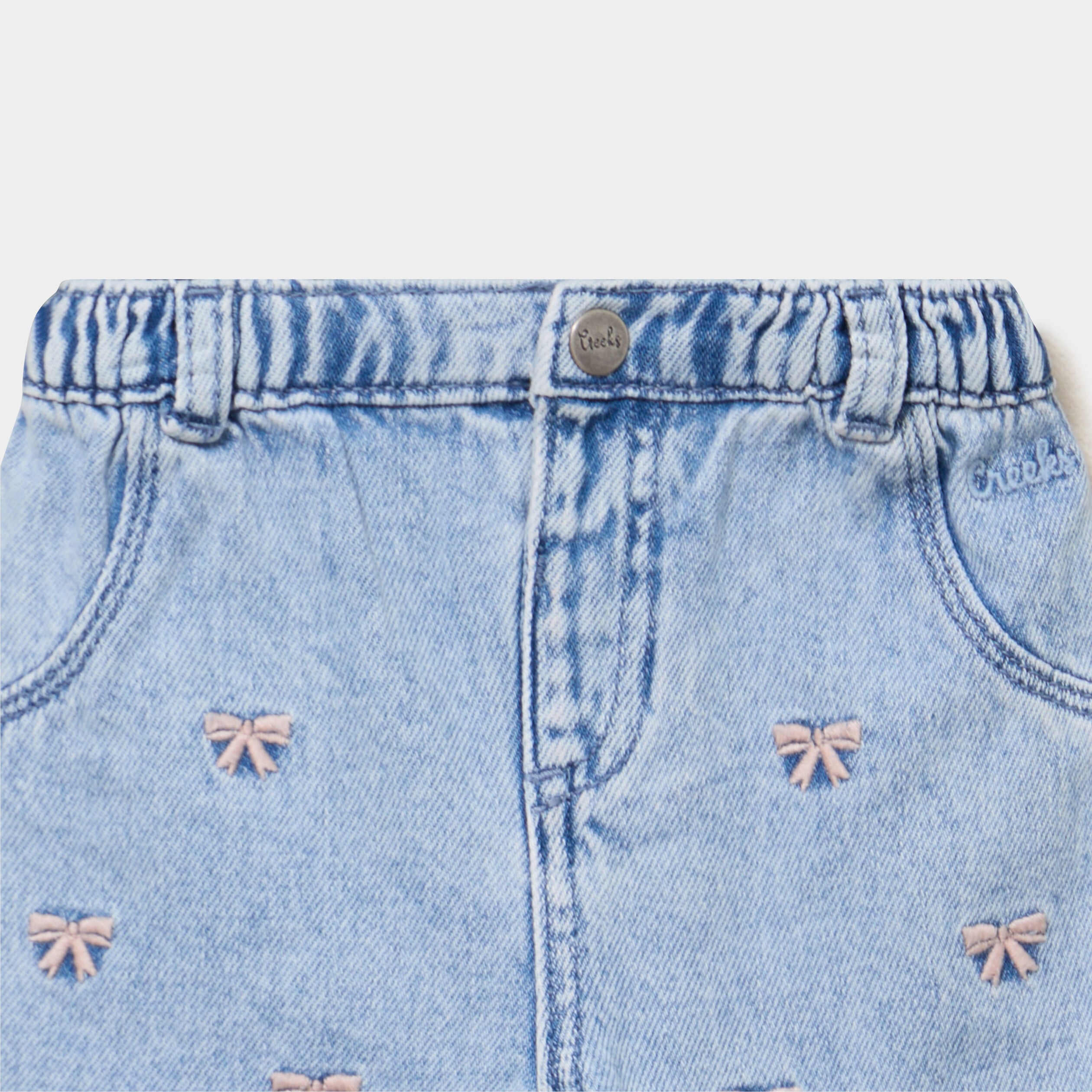 Jean brod&eacute; devant taille ajustable denim double stone b&eacute;b&eacute; fille