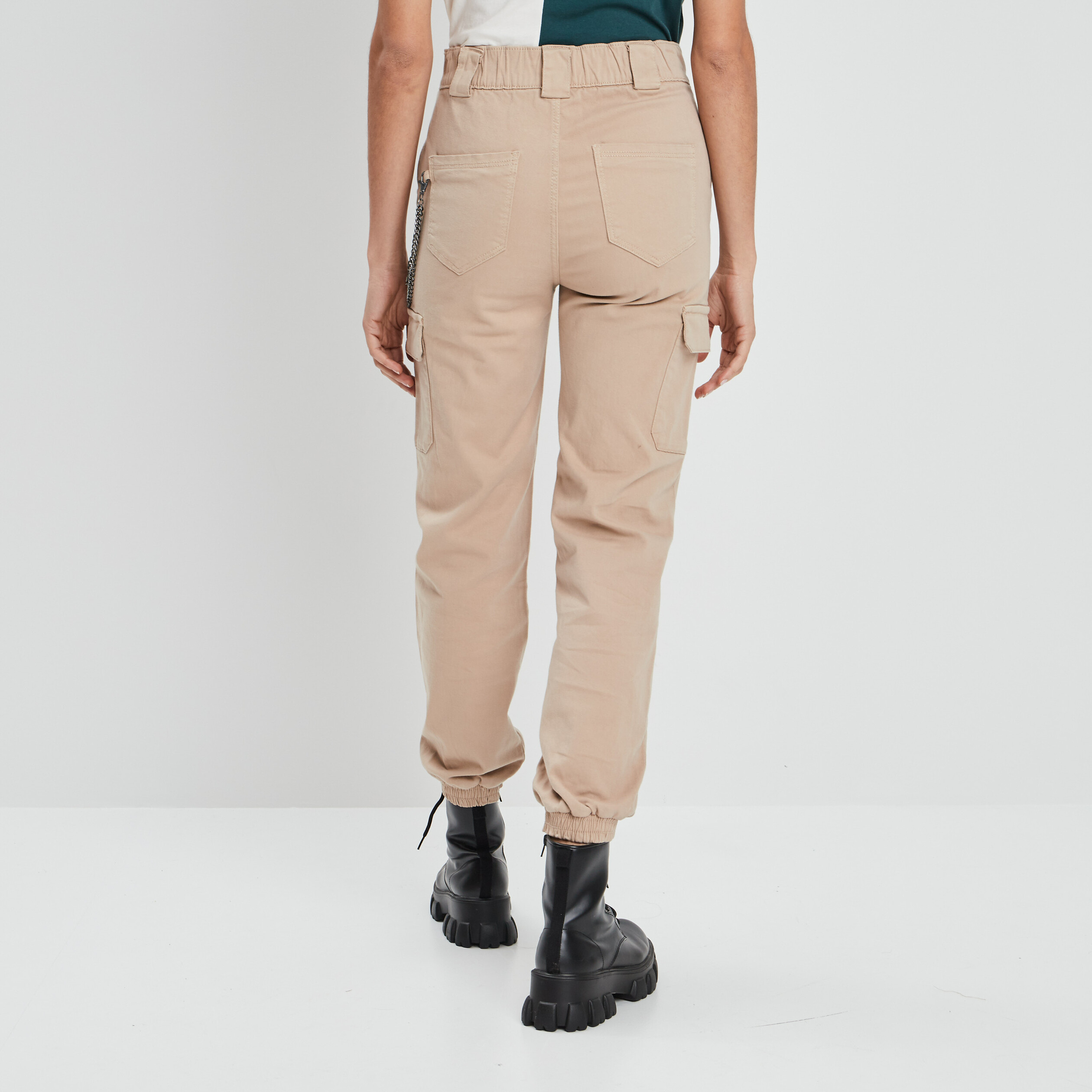 Pantalon cargo bas élastiqué sable femme