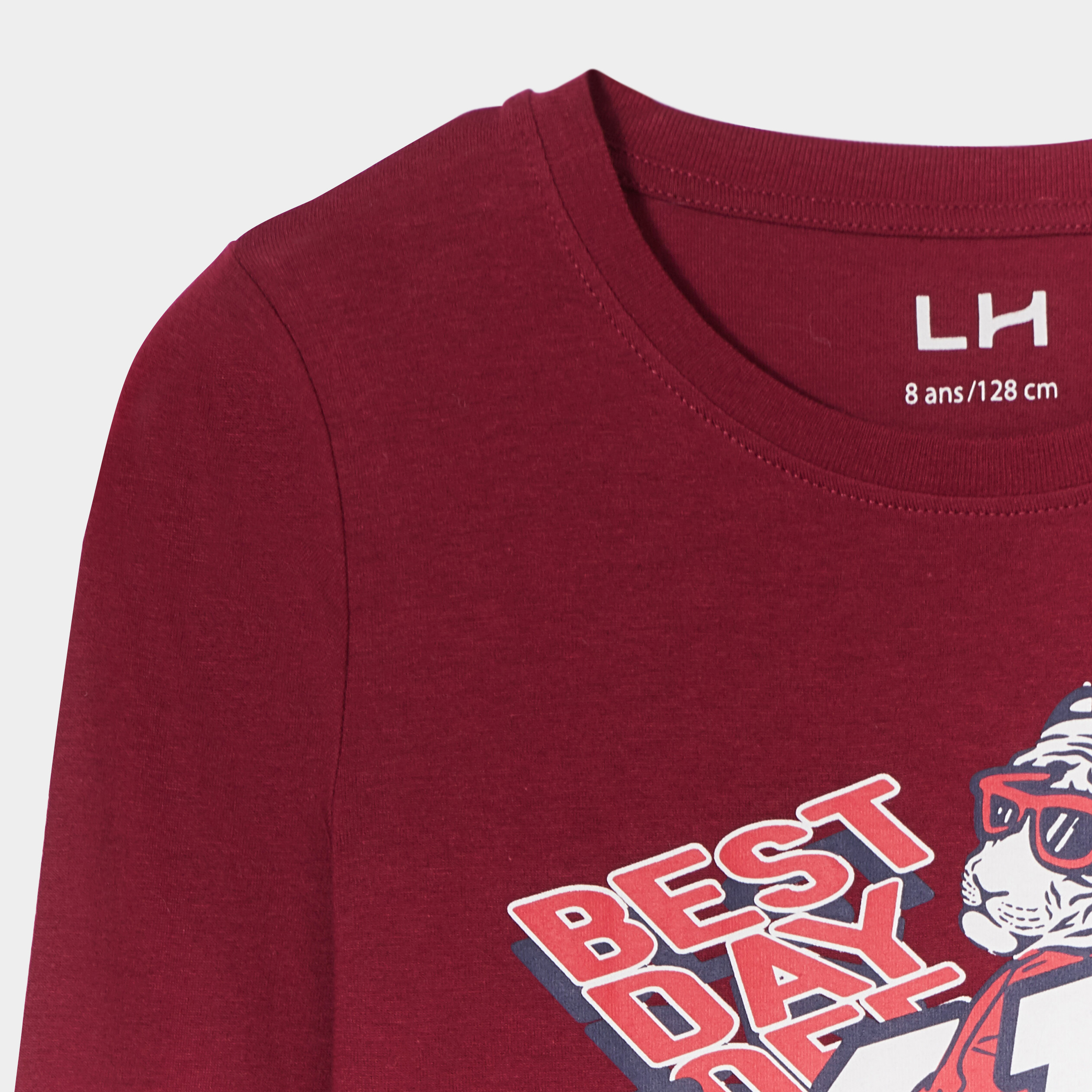 T-shirt droit manches longues coton rouge foncé garçon