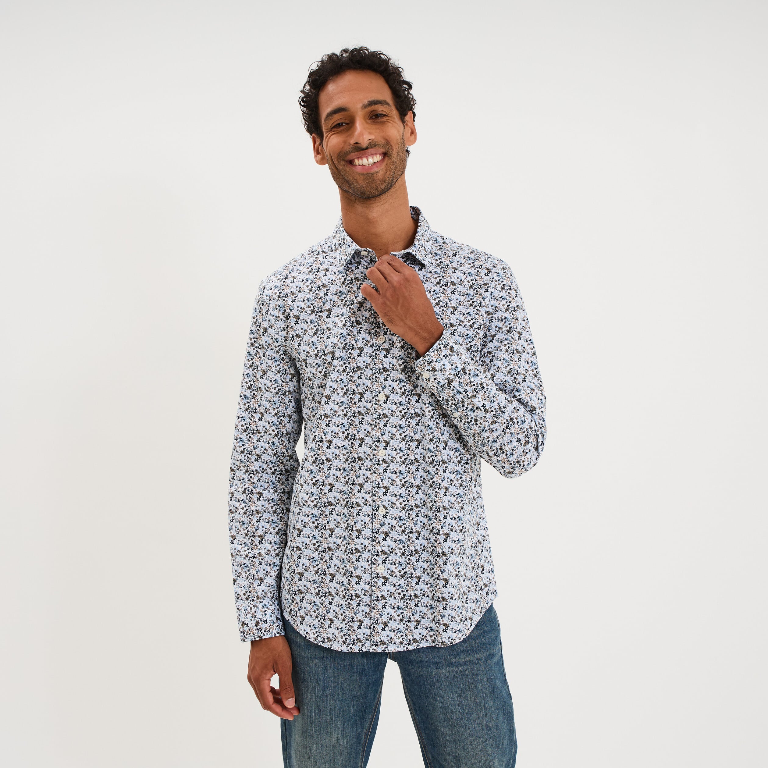Chemise ajust&eacute;e manches longues multicolore homme