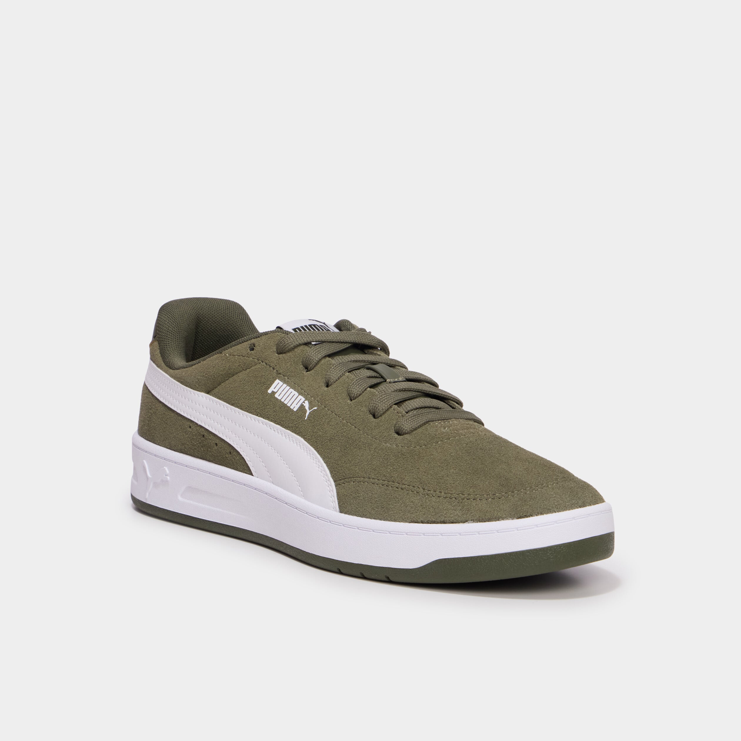Baskets &agrave; lacets en cuir Puma Clean SD vert kaki homme