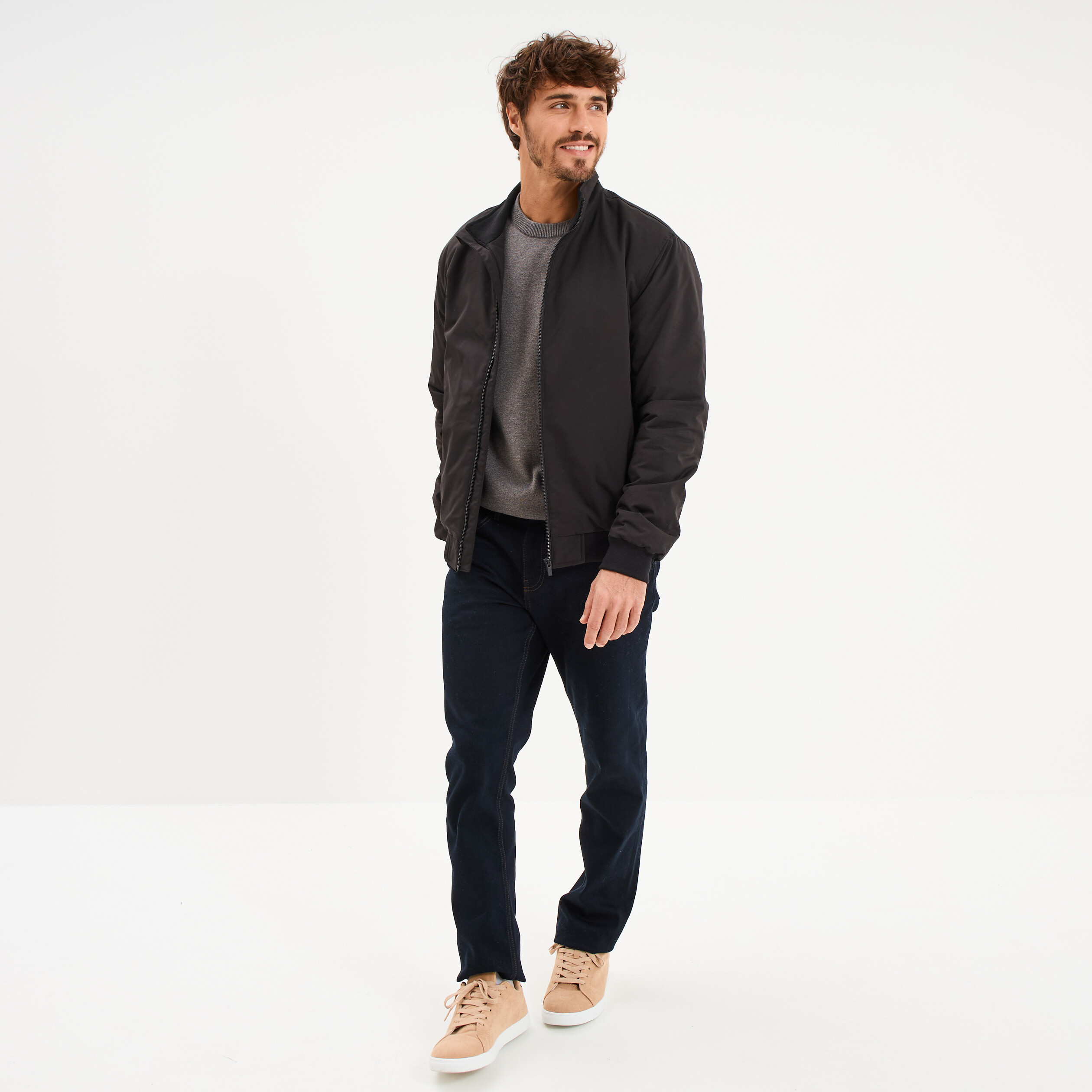 Blouson d&eacute;perlant col montant noir homme