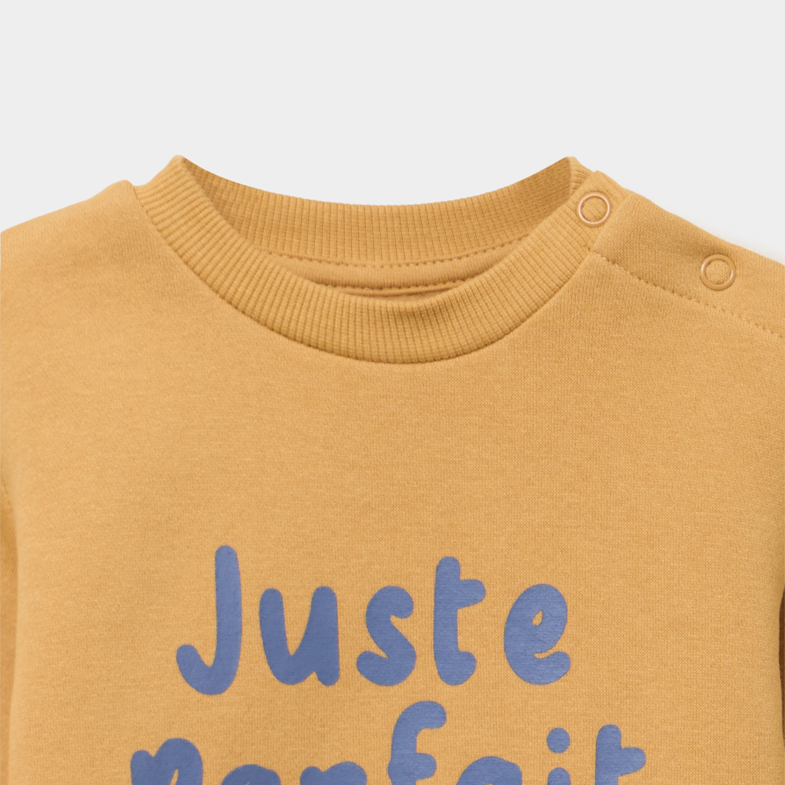 Sweat molletonn&eacute; &eacute;paule boutonn&eacute;e jaune moutarde b&eacute;b&eacute; gar&ccedil;on