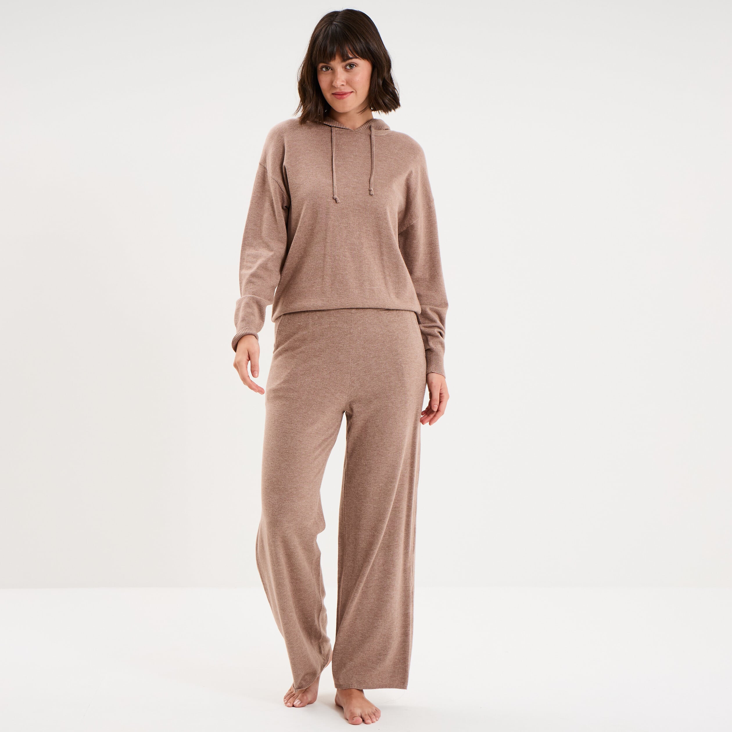 Pantalon de pyjama large en maille marron chocolat femme