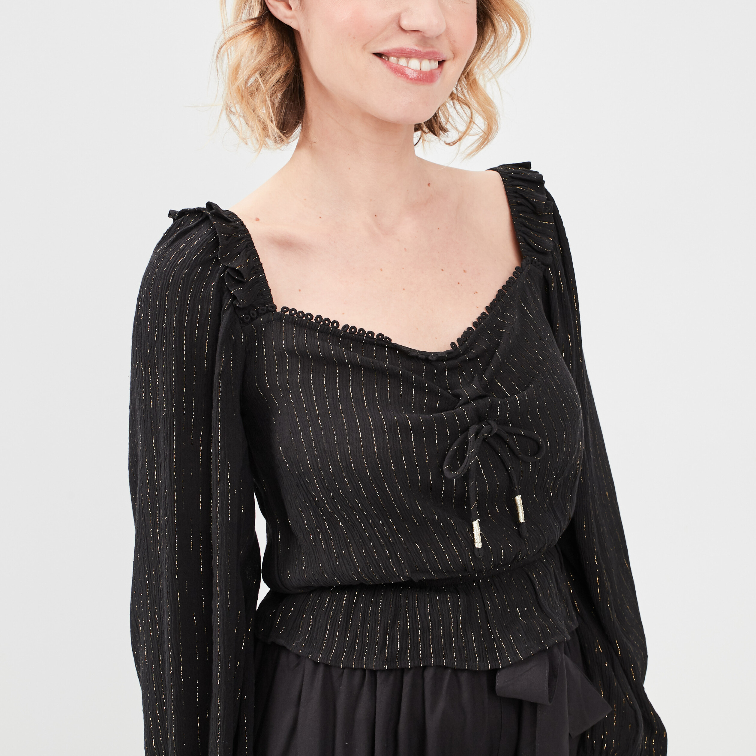 Blouse cropped manches longues noir femme