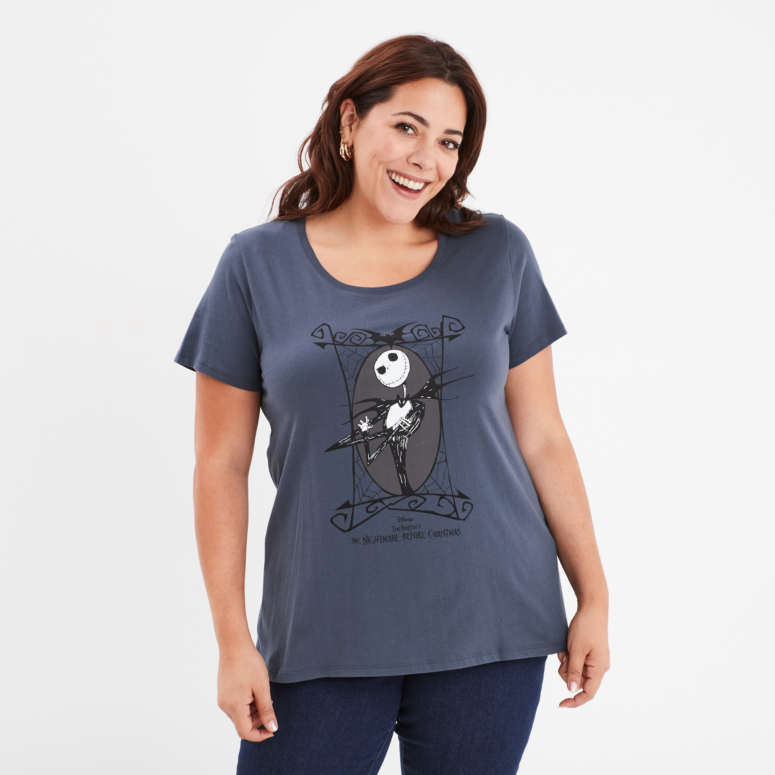 t shirt coton etrange noel de mr jack gris femmegt T-shirt coton Étrange Noël de Mr Jack gris femme grande taille