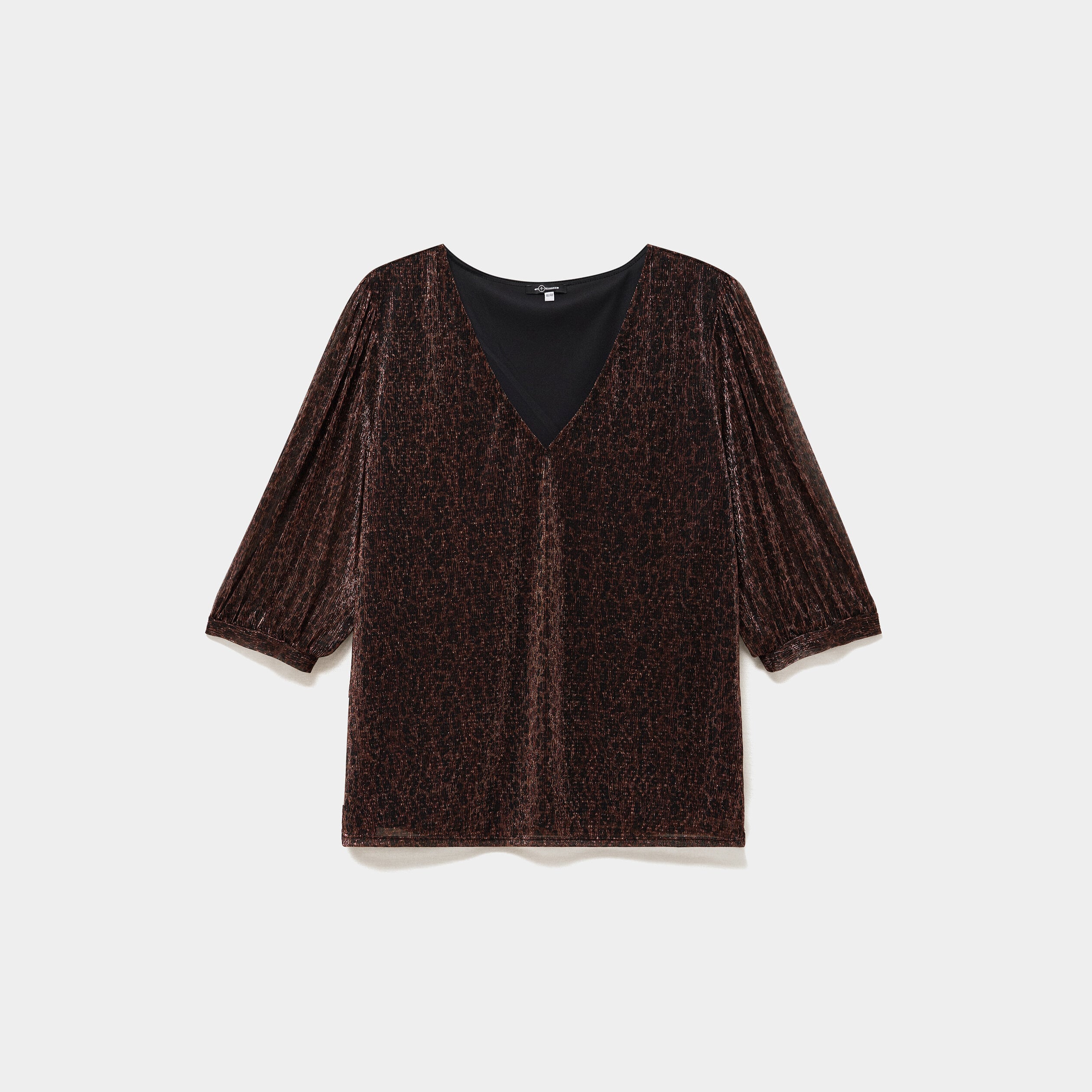 Blouse col en V manches 3/4 marron femme grande taille