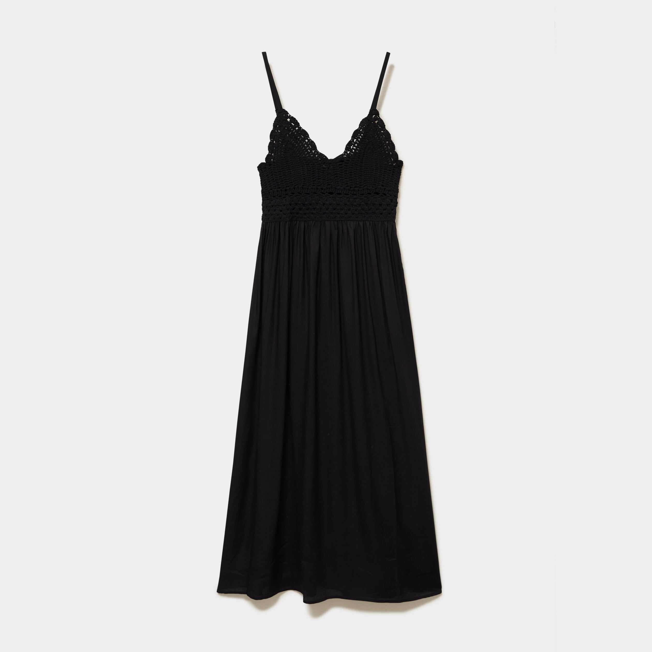Robe longue buste effet crochet noir femme