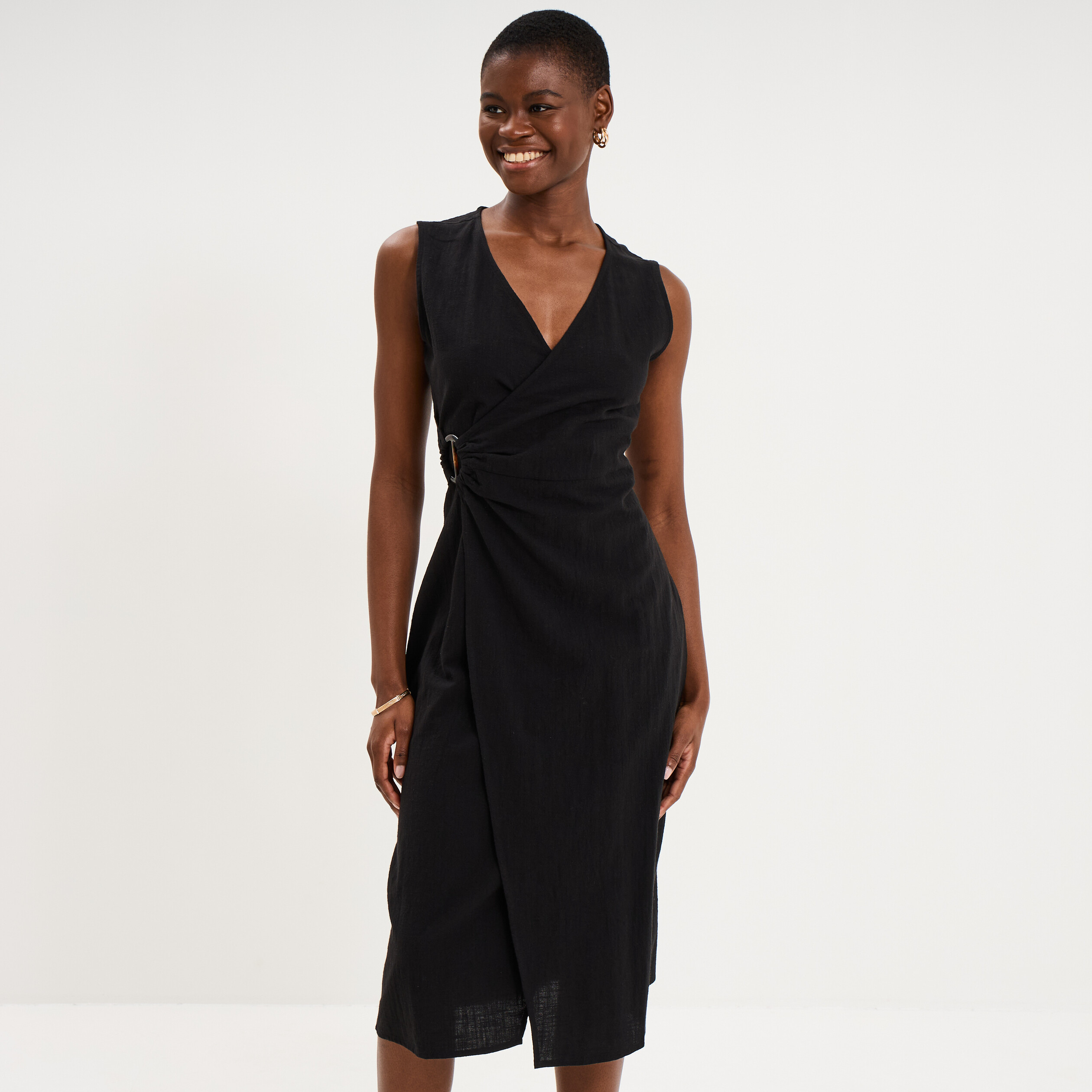 Robe droite longueur genou coton noir femme