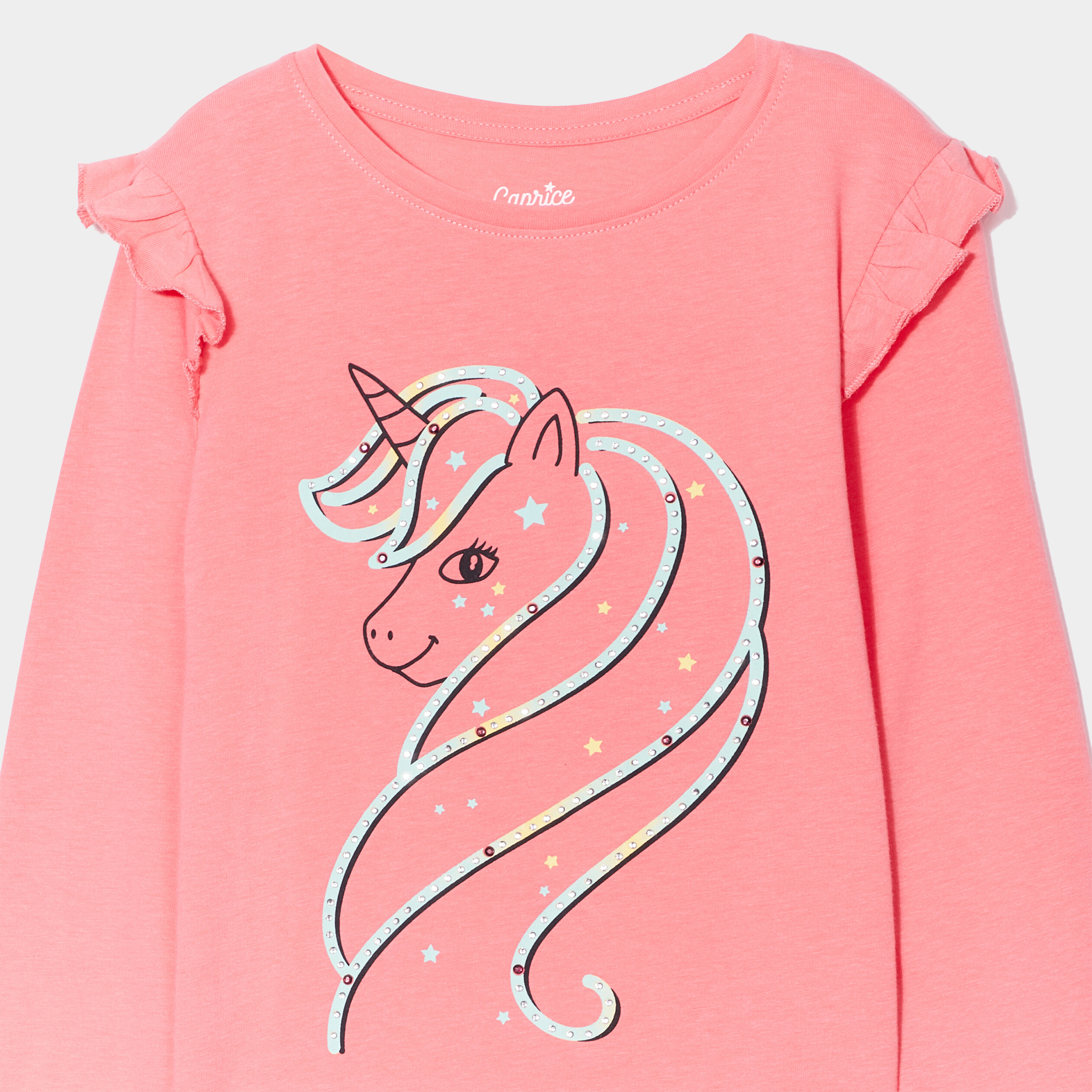 t shirt avec volants et strass rose framboise fille T-shirt avec volants et strass rose framboise fille