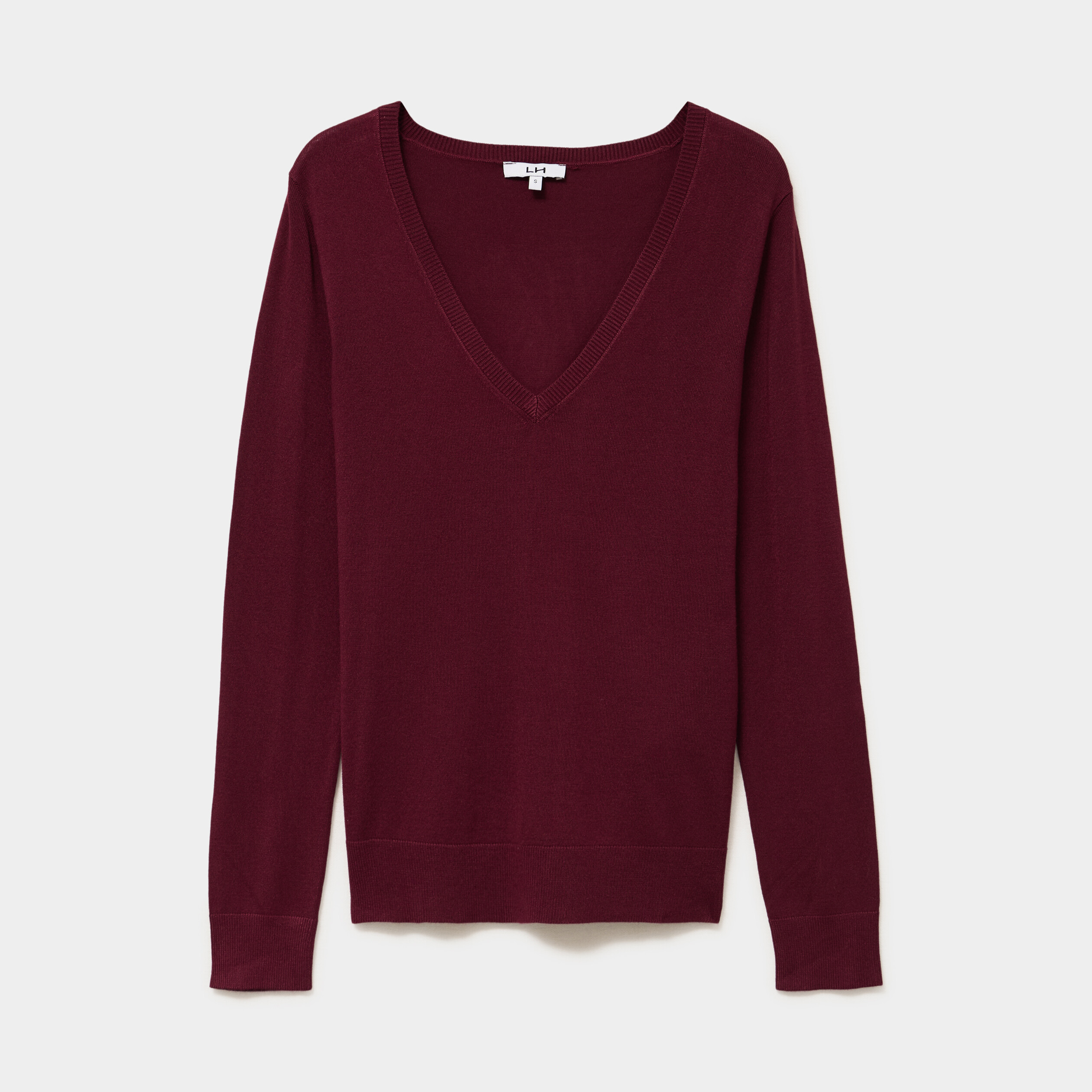 Pull col en V manches longues bordeaux femme