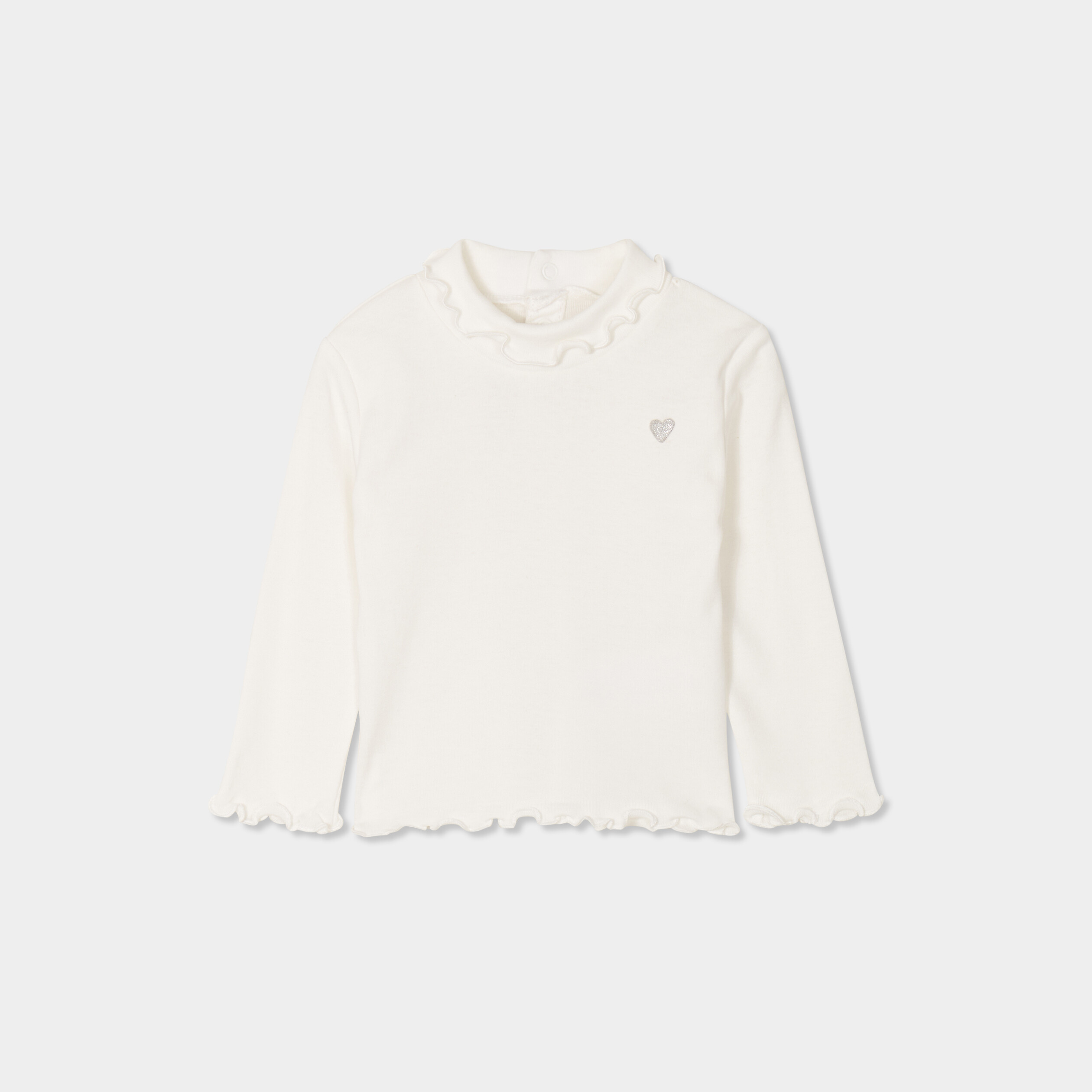 t shirt col montant coton blanc bebef T-shirt col montant coton blanc bébé fille