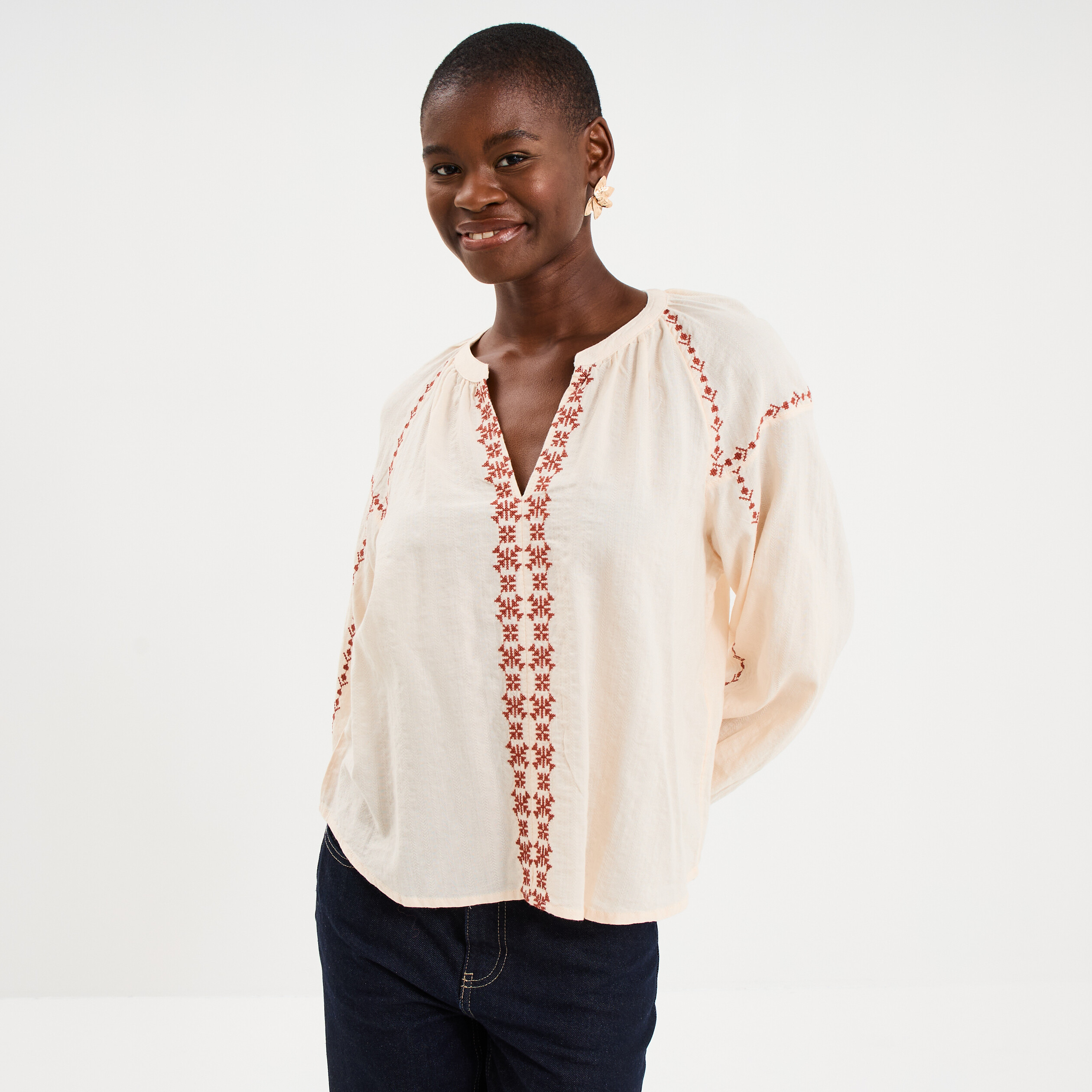 Chemise longue broderie anglaise Zara - Taille XS - Blanc écru - Vêtements