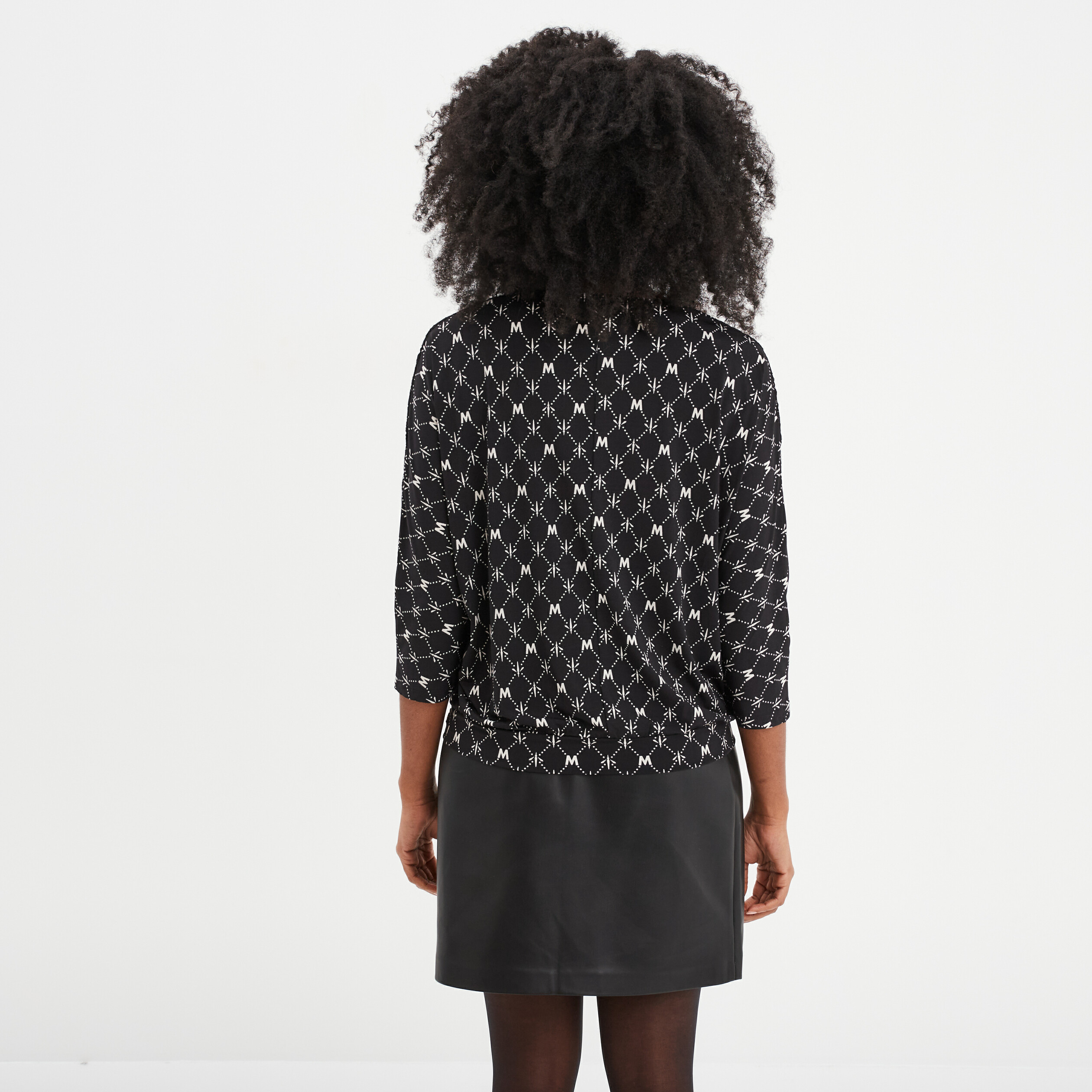 T-shirt col zippé manches 3/4 noir femme