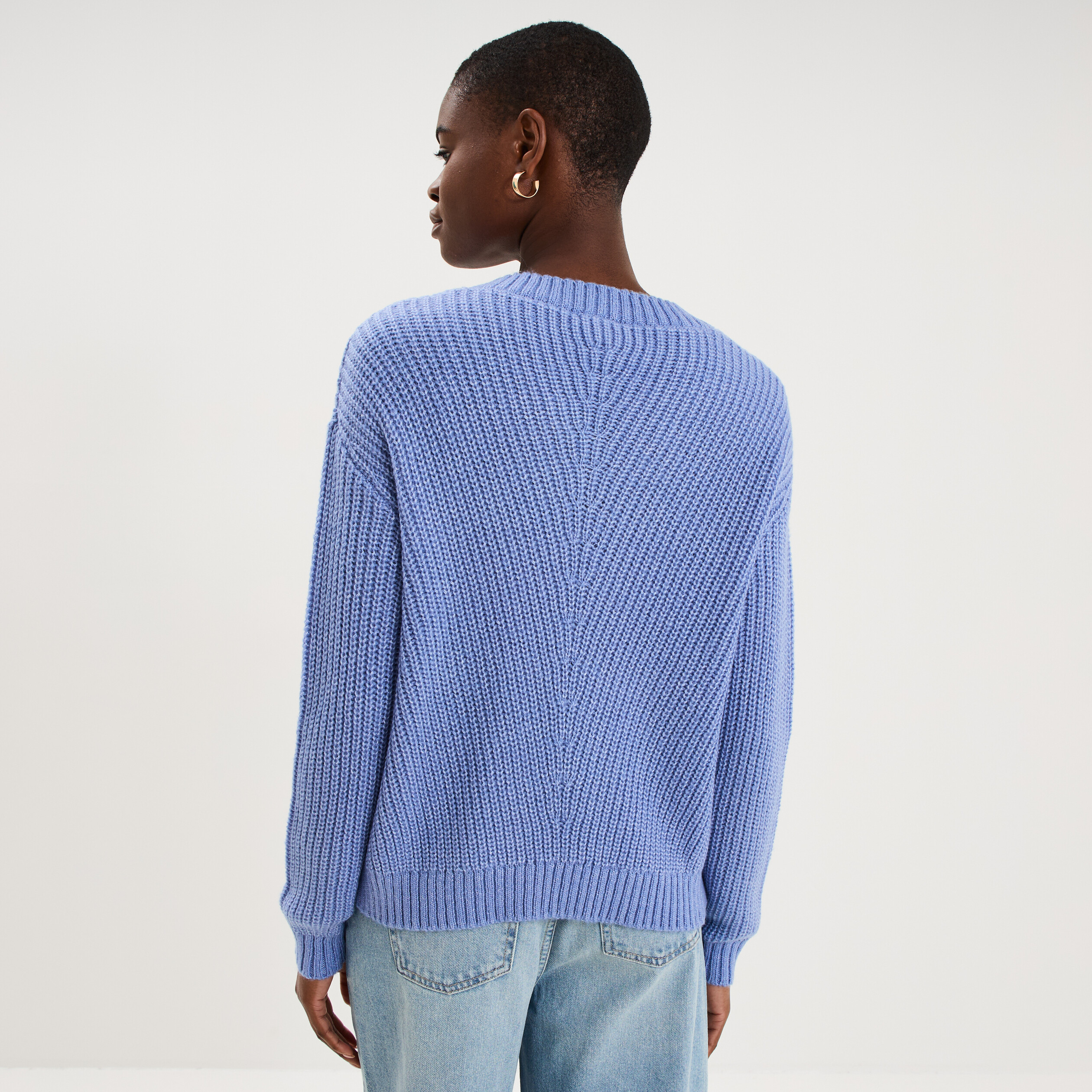 Pull col en V bleu ciel femme