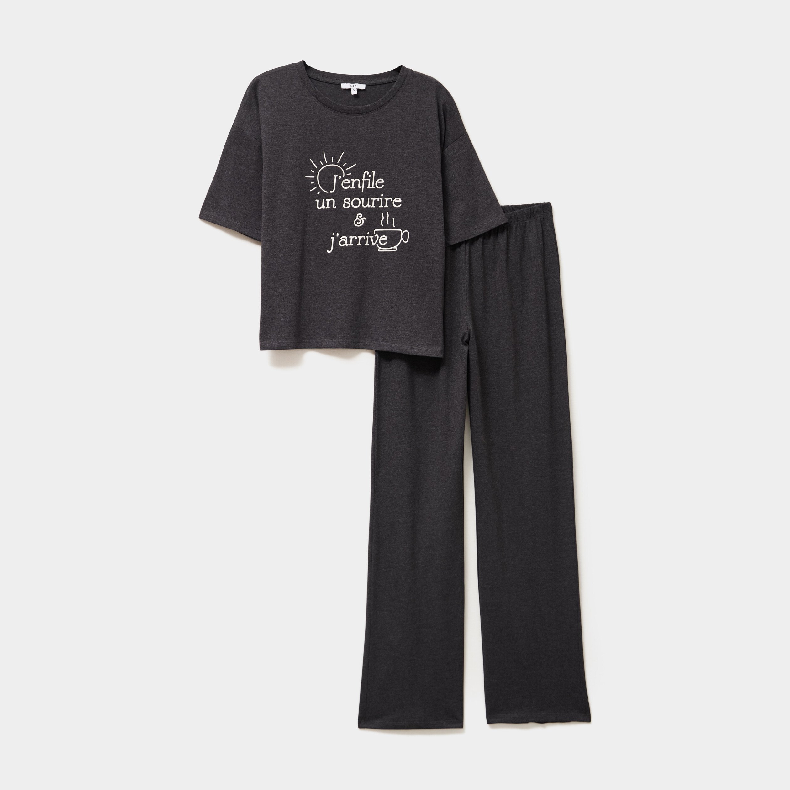 ensemble pyjama pantalon et t shirt gris fonce femme Ensemble pyjama pantalon et t-shirt gris foncé femme