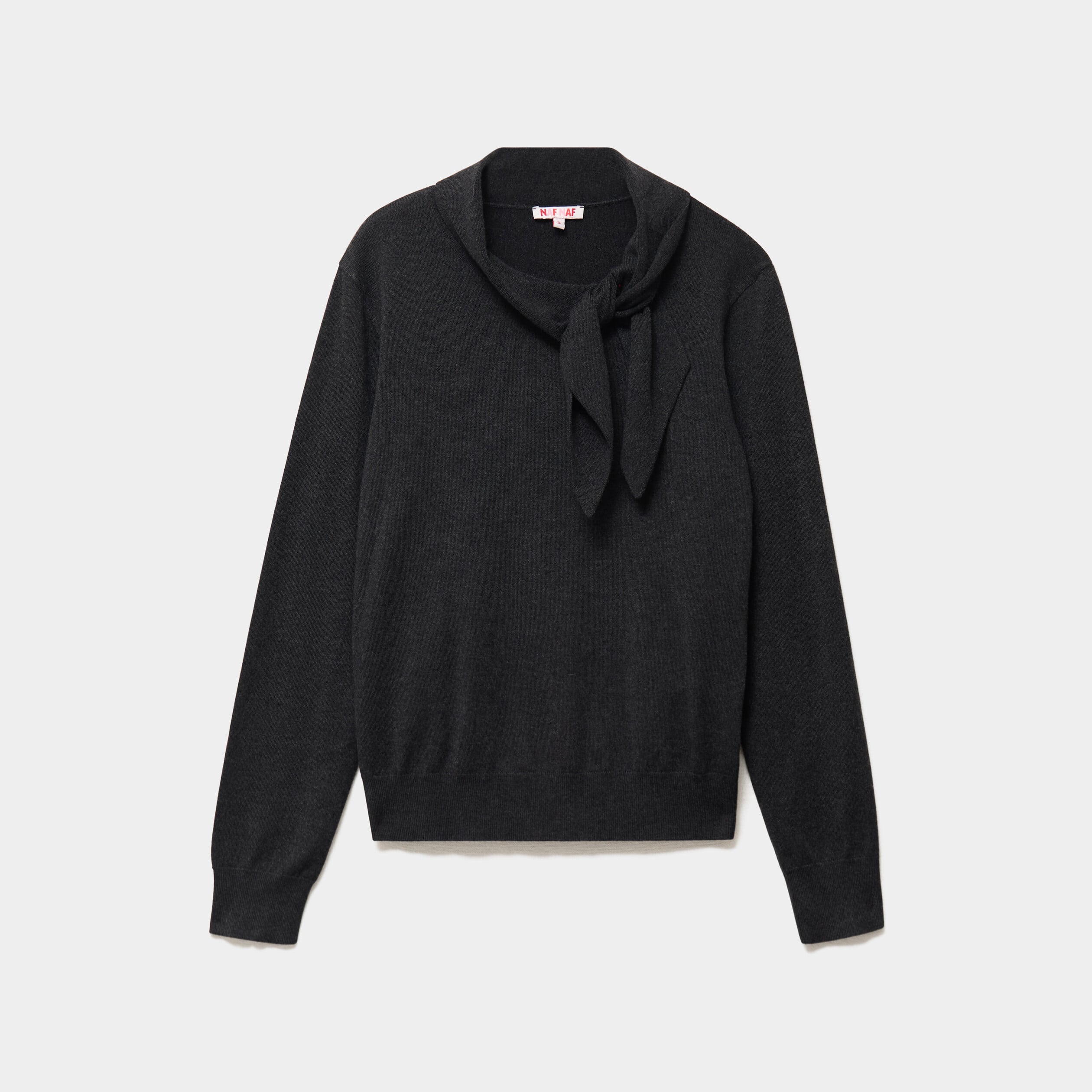 Pull fin col &eacute;charpe manches longues gris fonc&eacute; femme