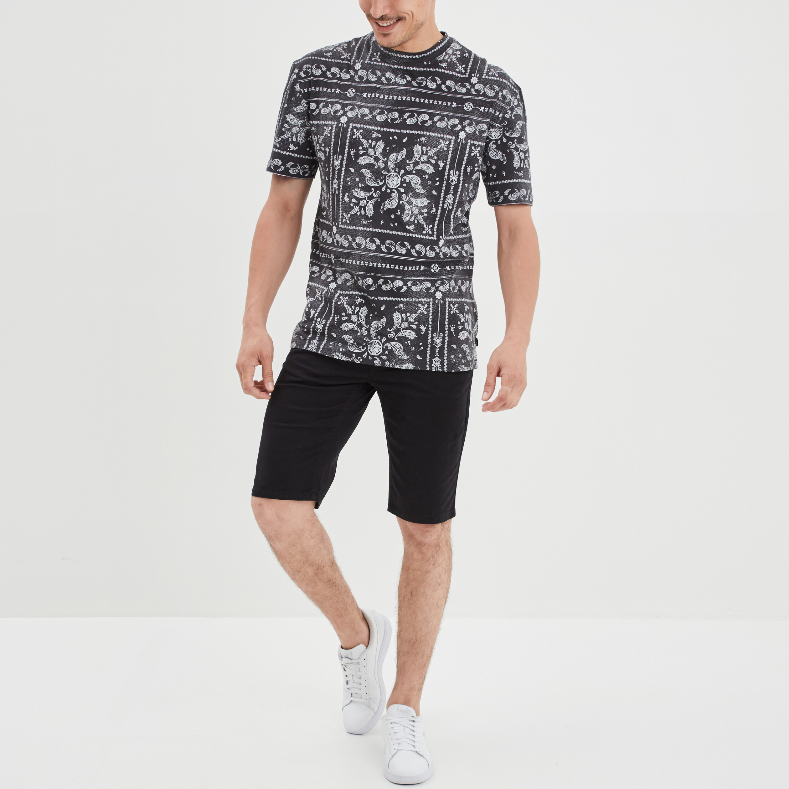 Bermuda droit stretch 5 poches coton noir homme