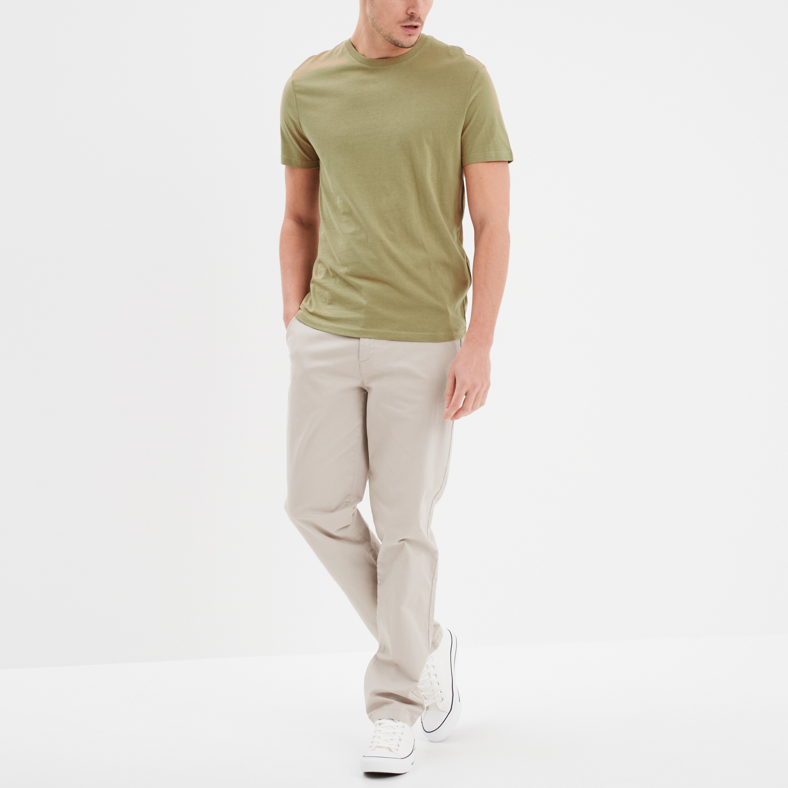 T-shirt droit en coton manches courtes vert kaki homme