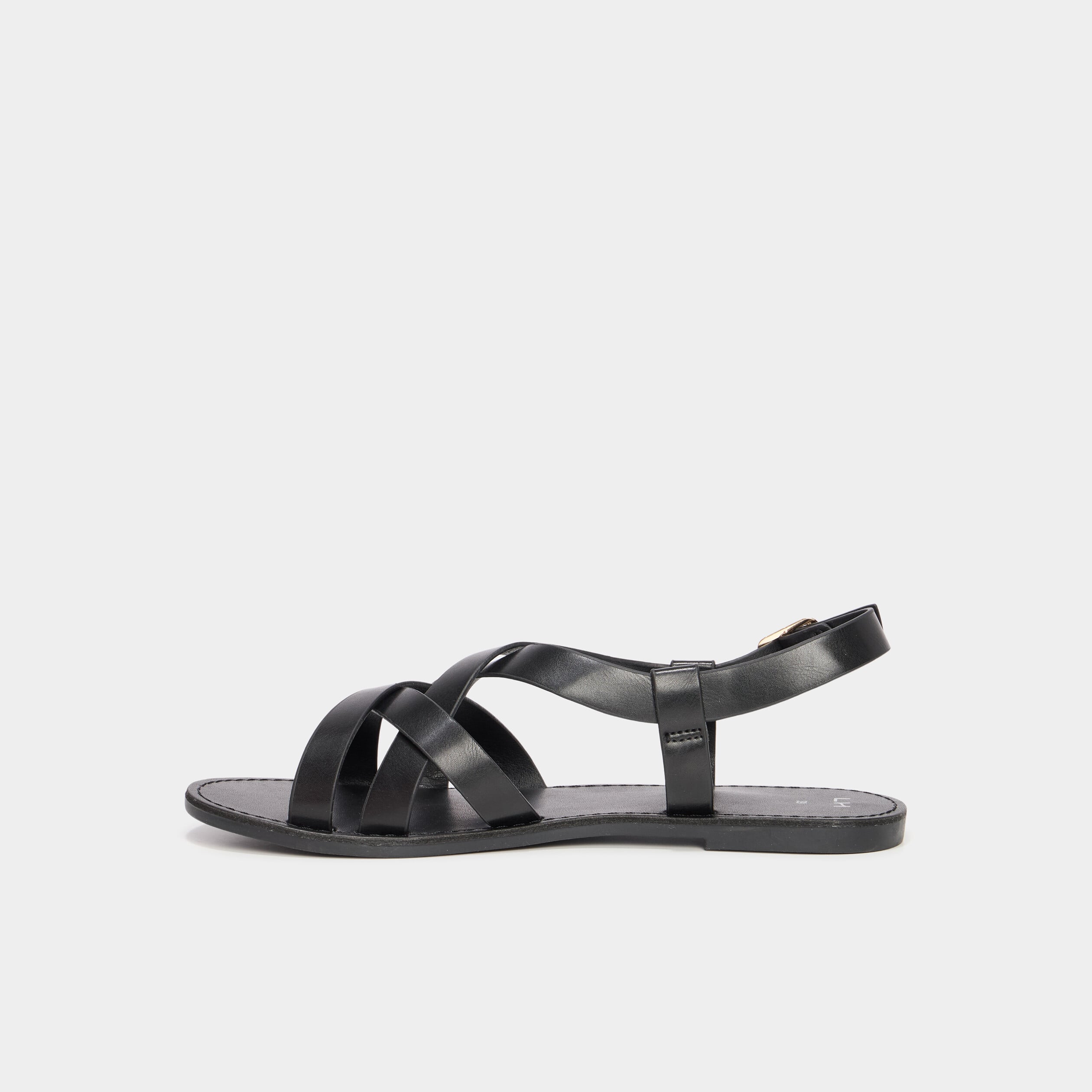 Sandales plates multibrides noir femme