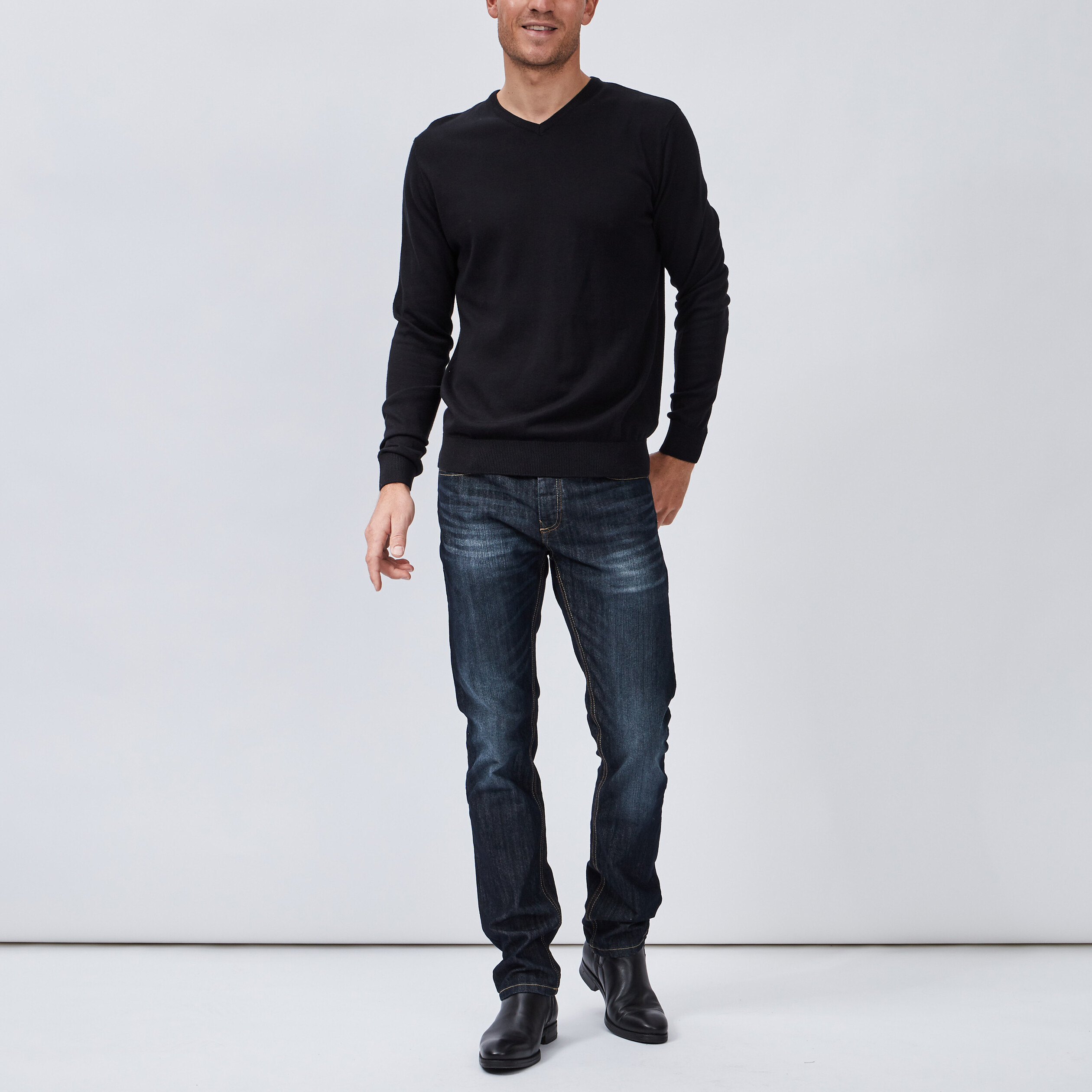 Pull jersey avec col en V noir homme