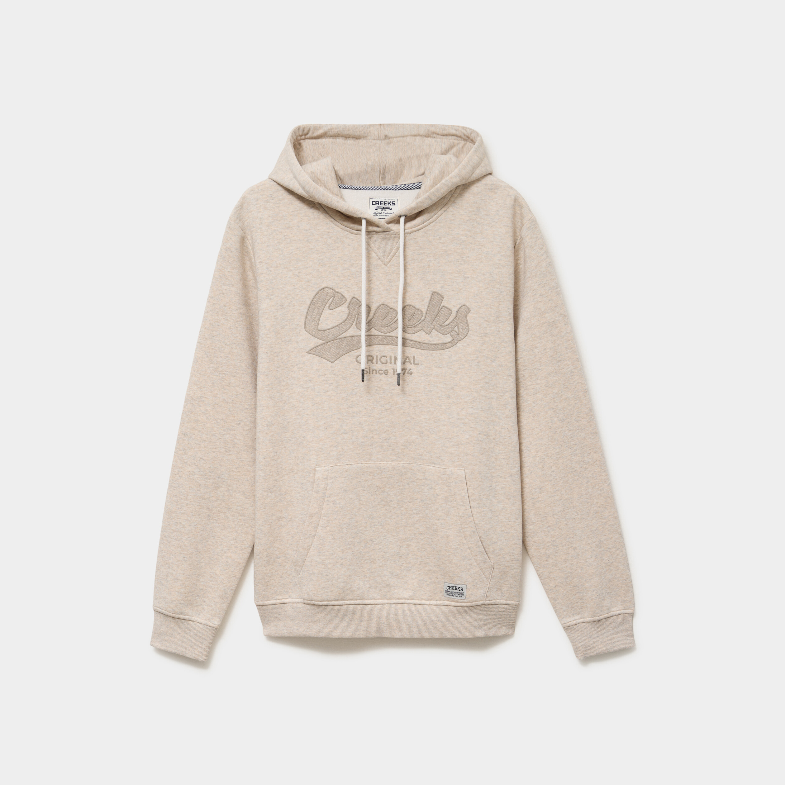 Sweat hoodie 1 poche manches longues beige homme