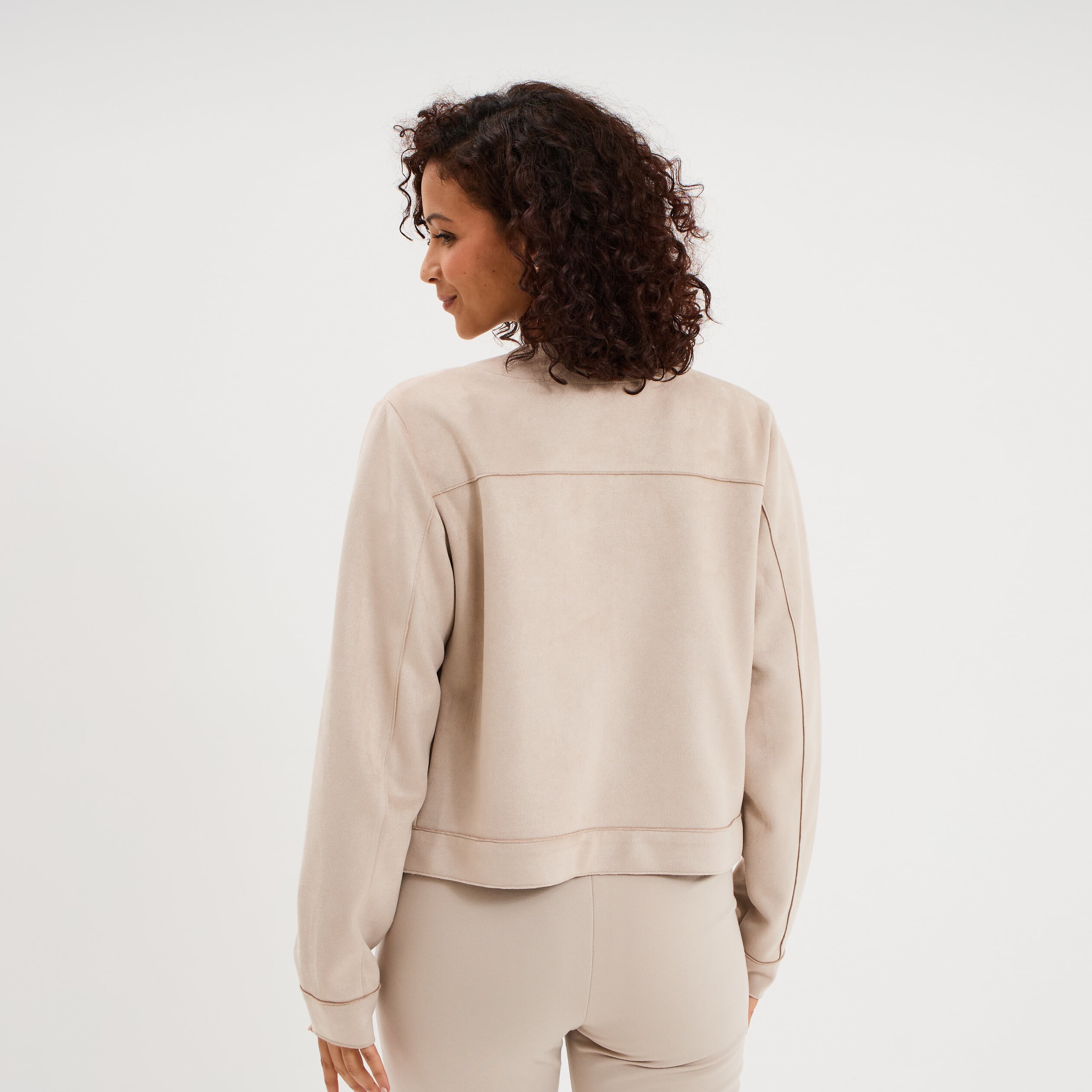 Veste boutonn&eacute;e effet su&eacute;dine beige femme