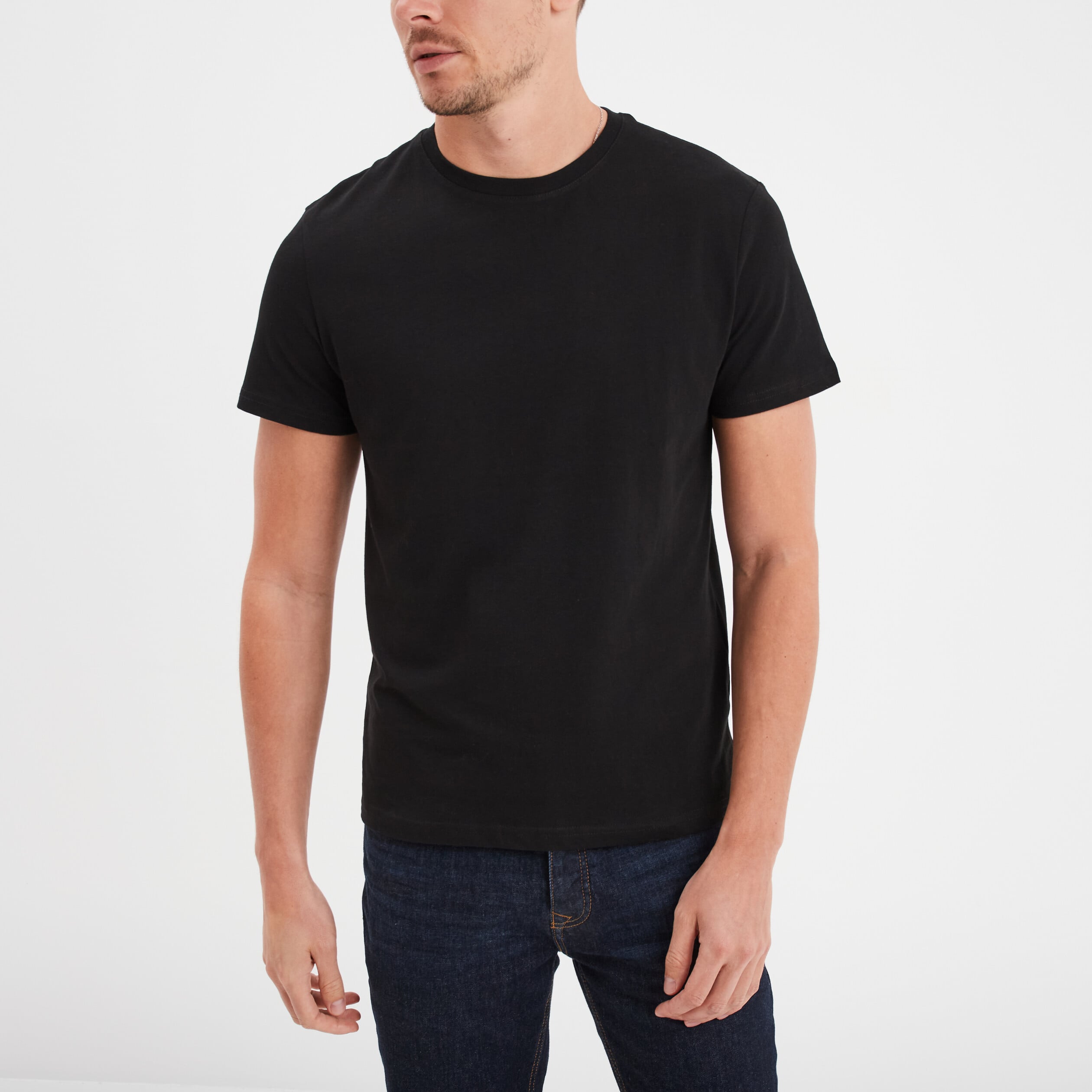 T-shirt droit en coton manches courtes noir homme