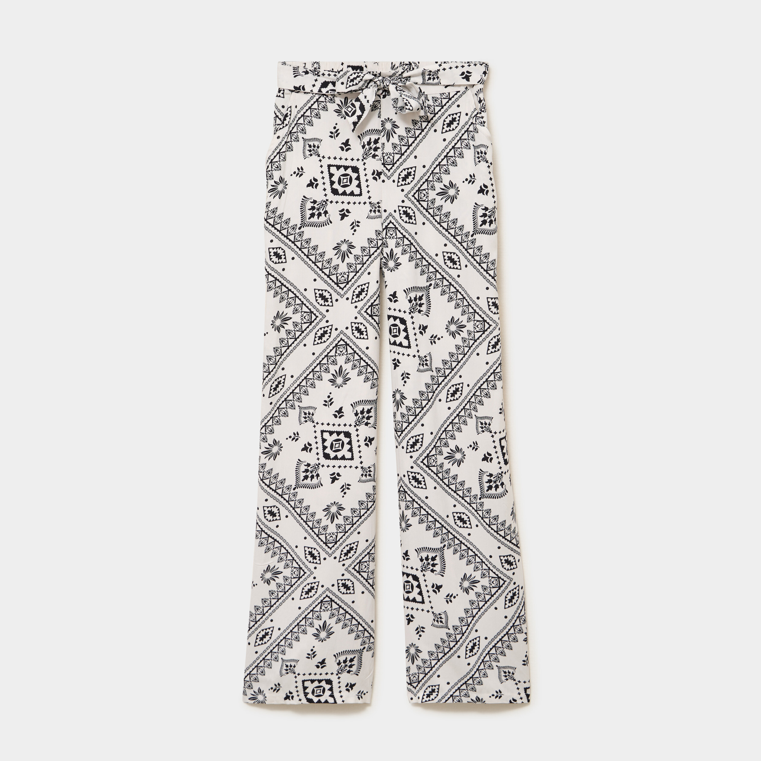 Pantalon large taille &eacute;lastiqu&eacute;e blanc femme