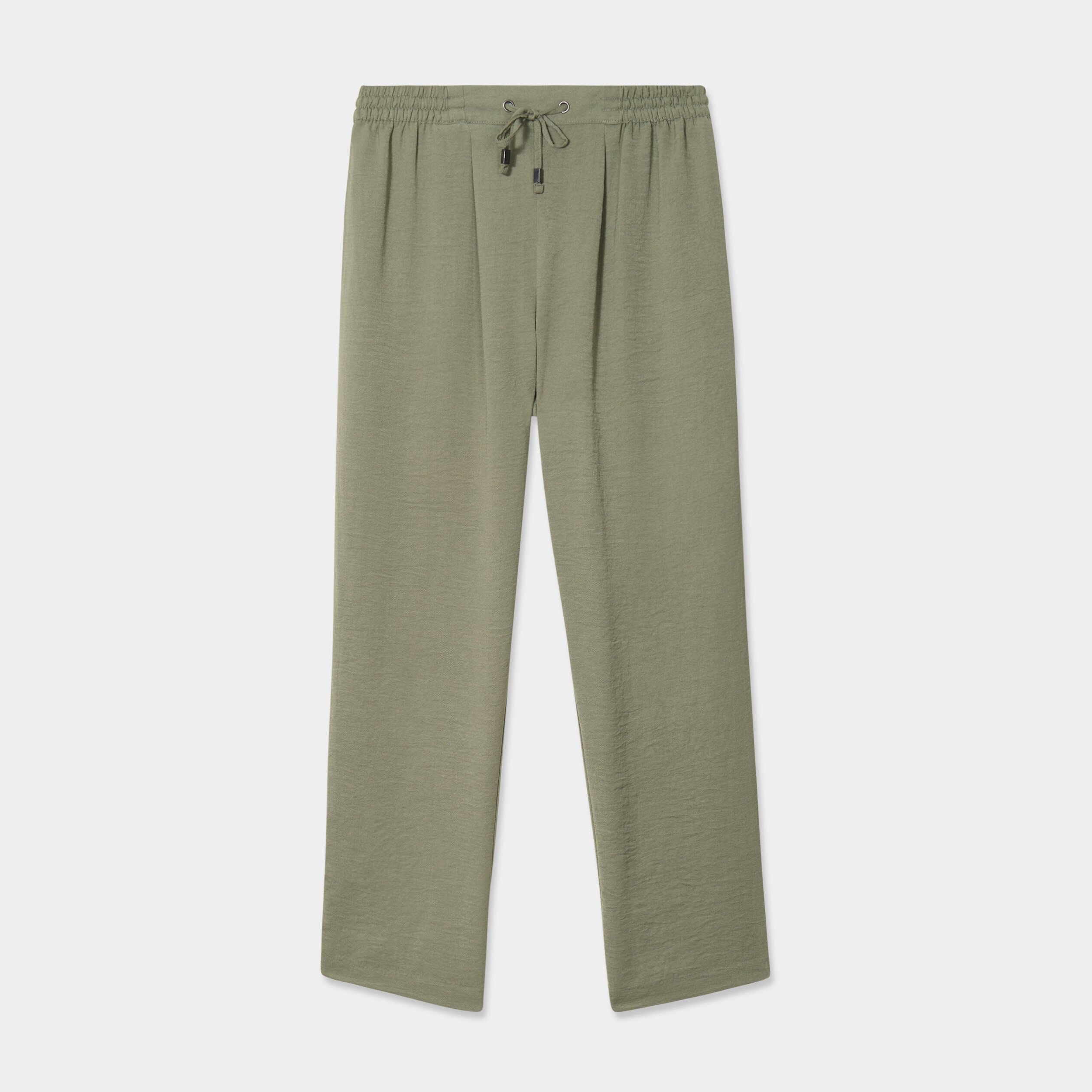pantalon fluide coupe cigarette vert kaki femme Pantalon fluide coupe cigarette vert kaki femme