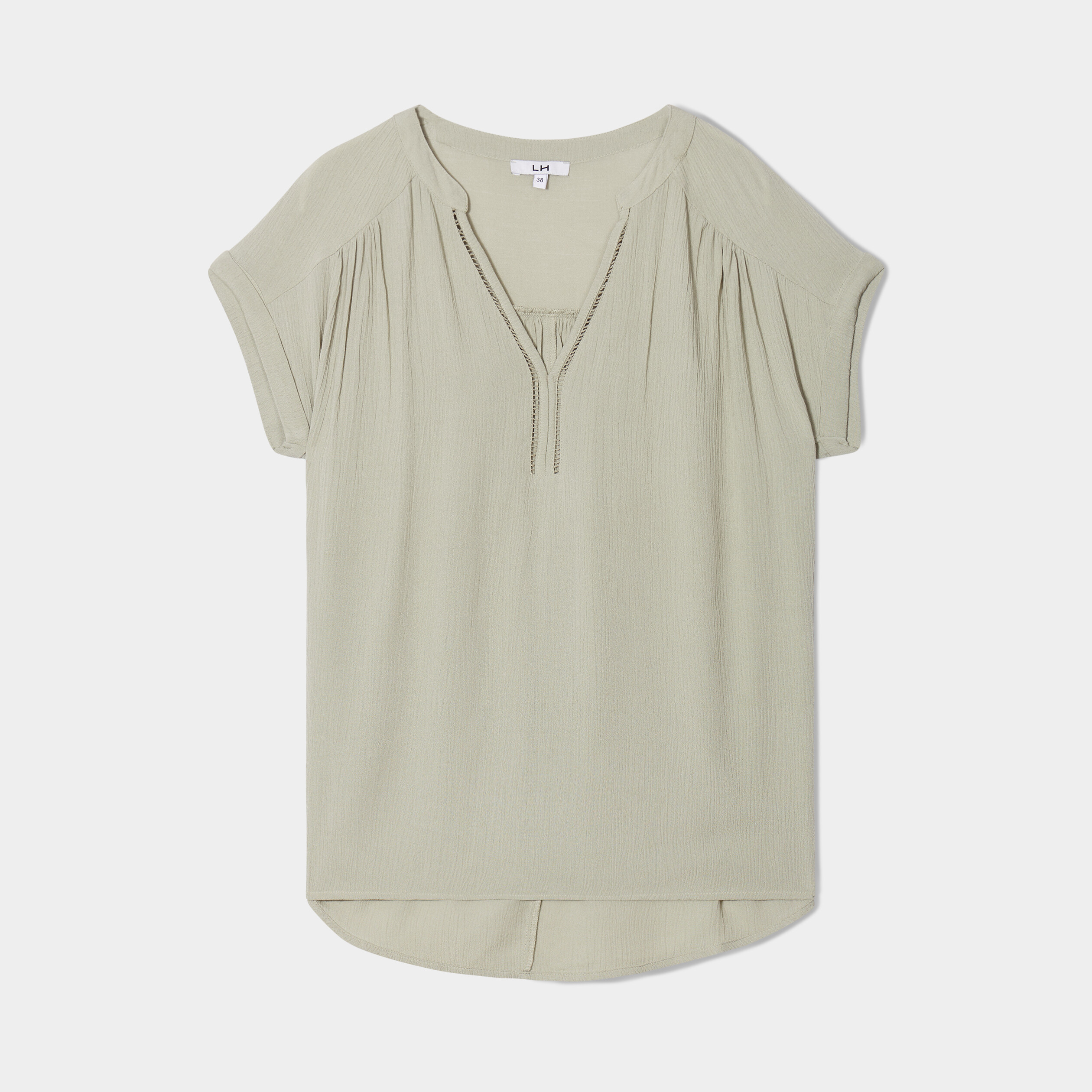 blouse crepon manches courtes vert kaki femme Blouse crépon manches courtes vert kaki femme