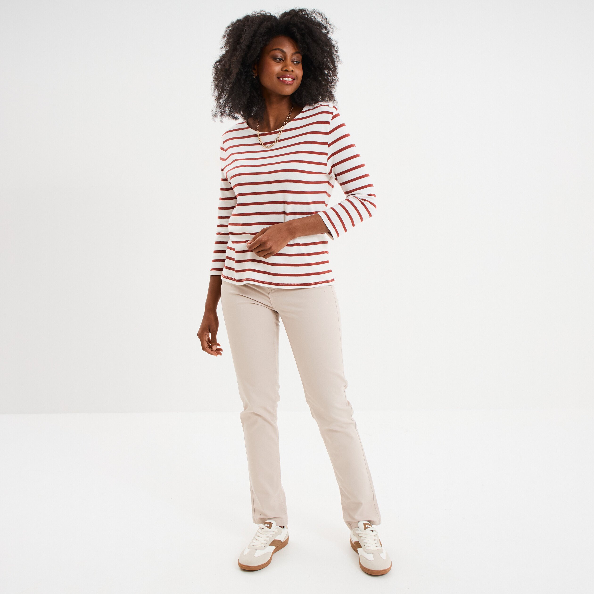 t shirt manches 34 avec boutons coton ecru femme T-shirt manches 3/4 avec boutons coton ecru femme