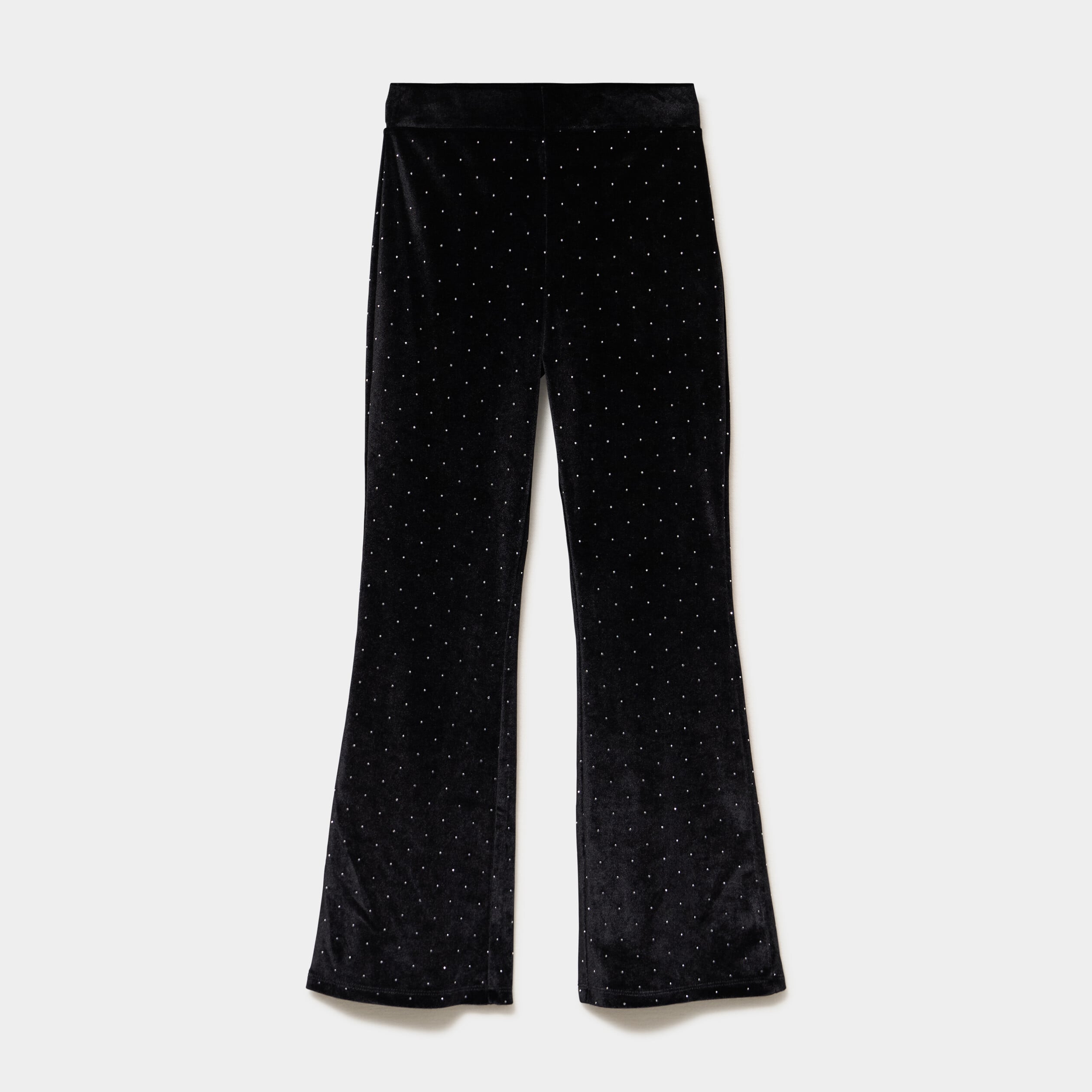 Pantalon flare effet velours &agrave; strass noir fille