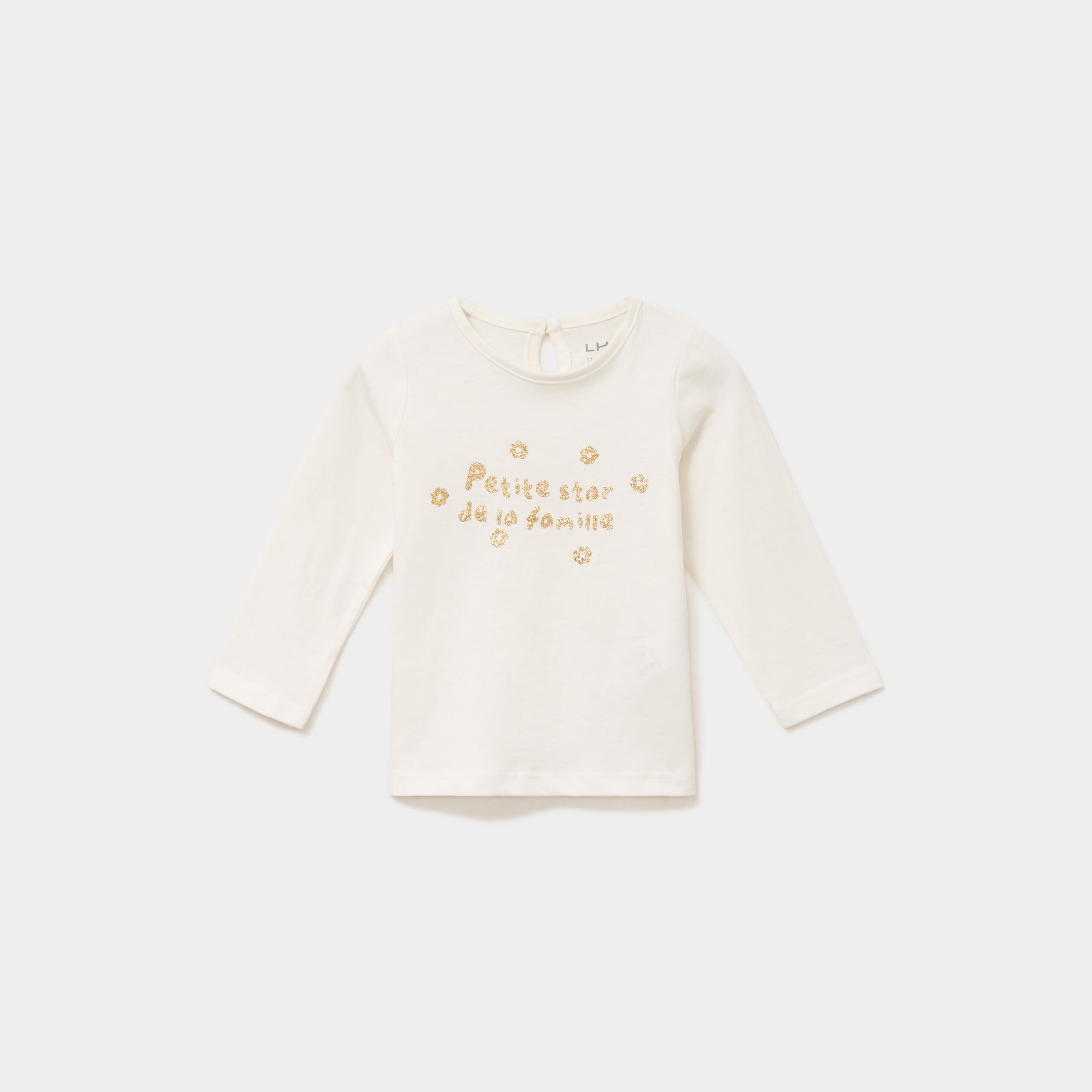 T-shirt manches longues coton blanc b&eacute;b&eacute; fille