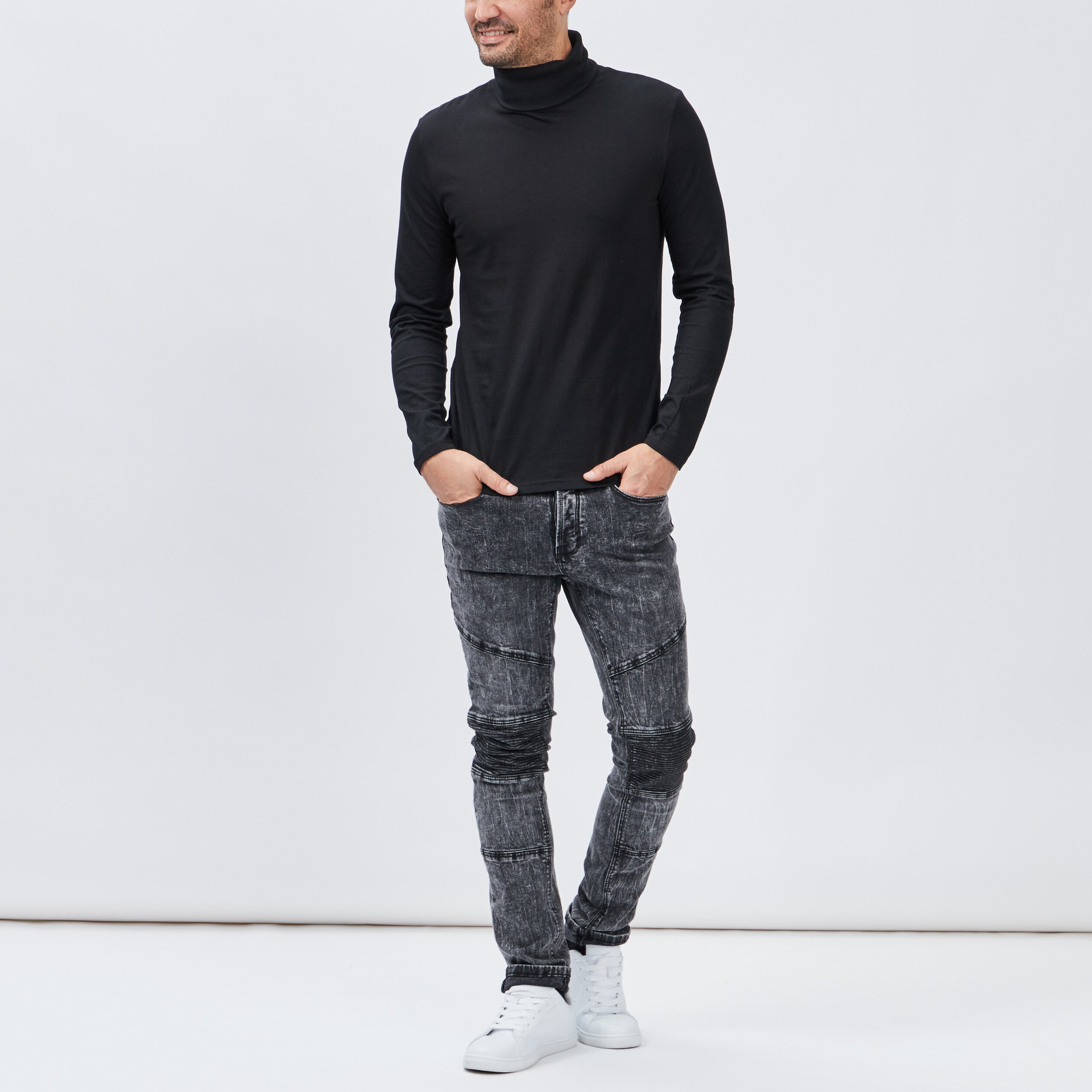 t shirt col roule manches longues noir homme T-shirt col roulé manches longues noir homme