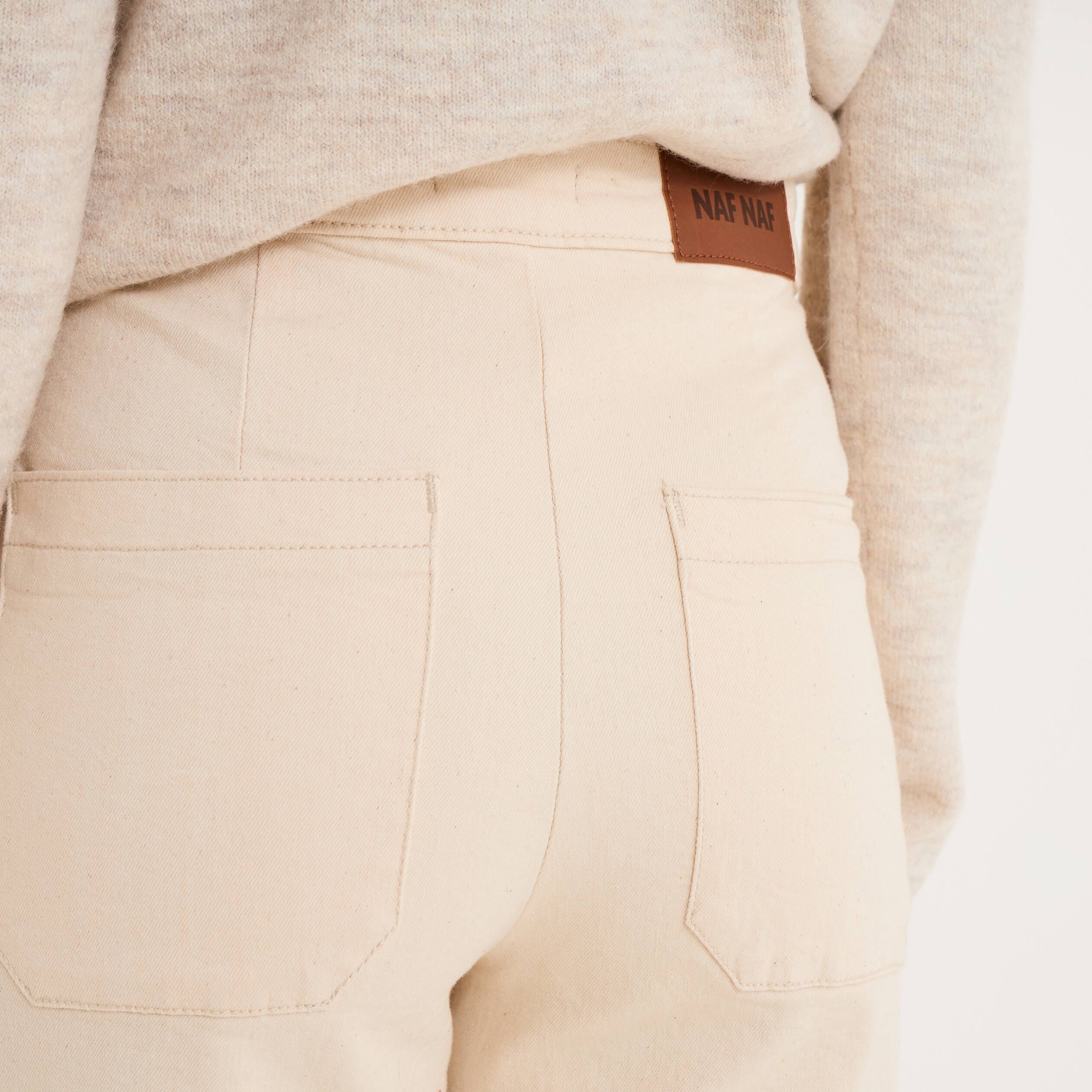 Pantalon wide leg cropped &agrave; boutons ivoire femme