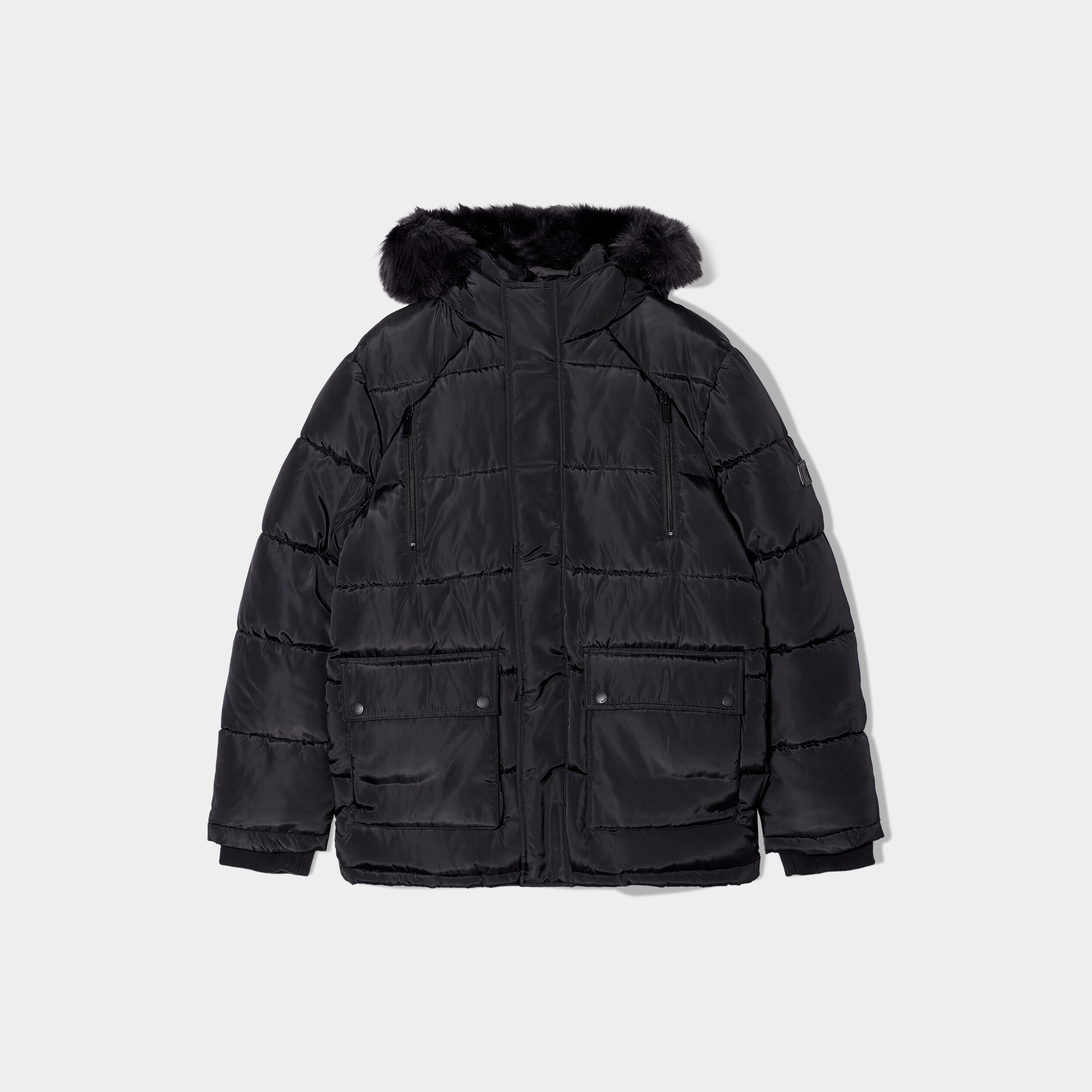 Doudoune à capuche doublure fourrure noir homme