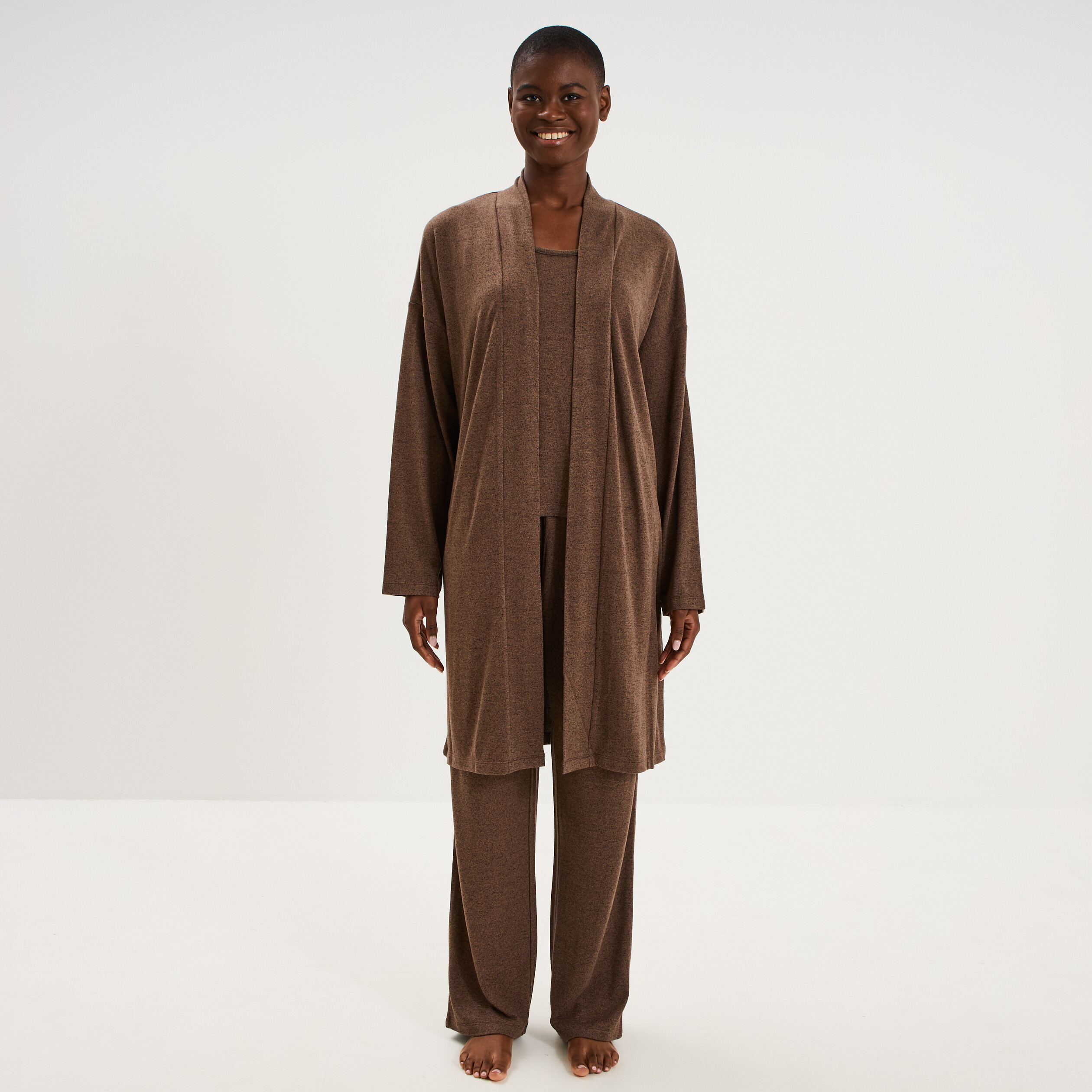 Ensemble pyjama 3 pi&egrave;ces beige femme