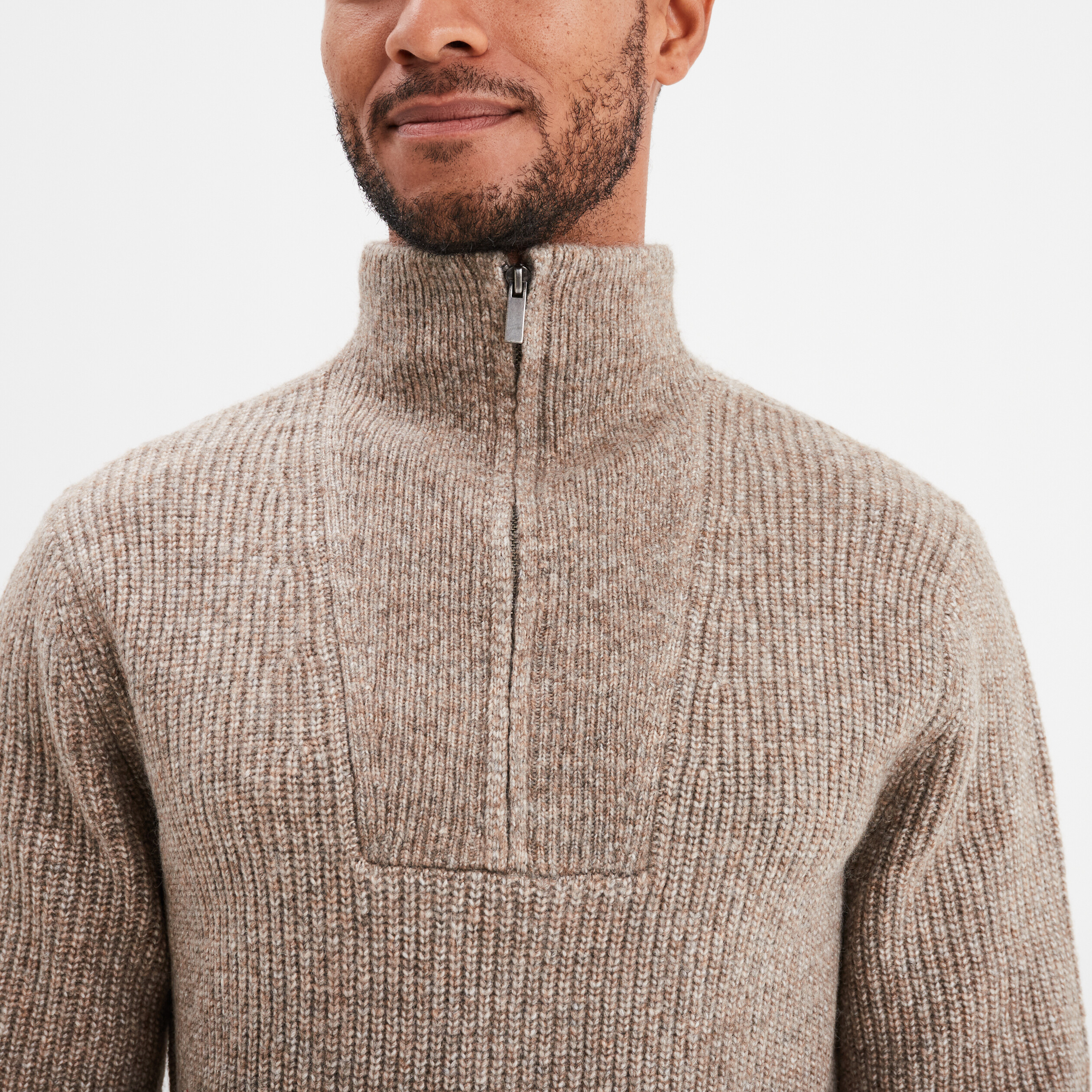 pull avec col camionneur cotele taupe homme Pull avec col camionneur côtelé taupe homme