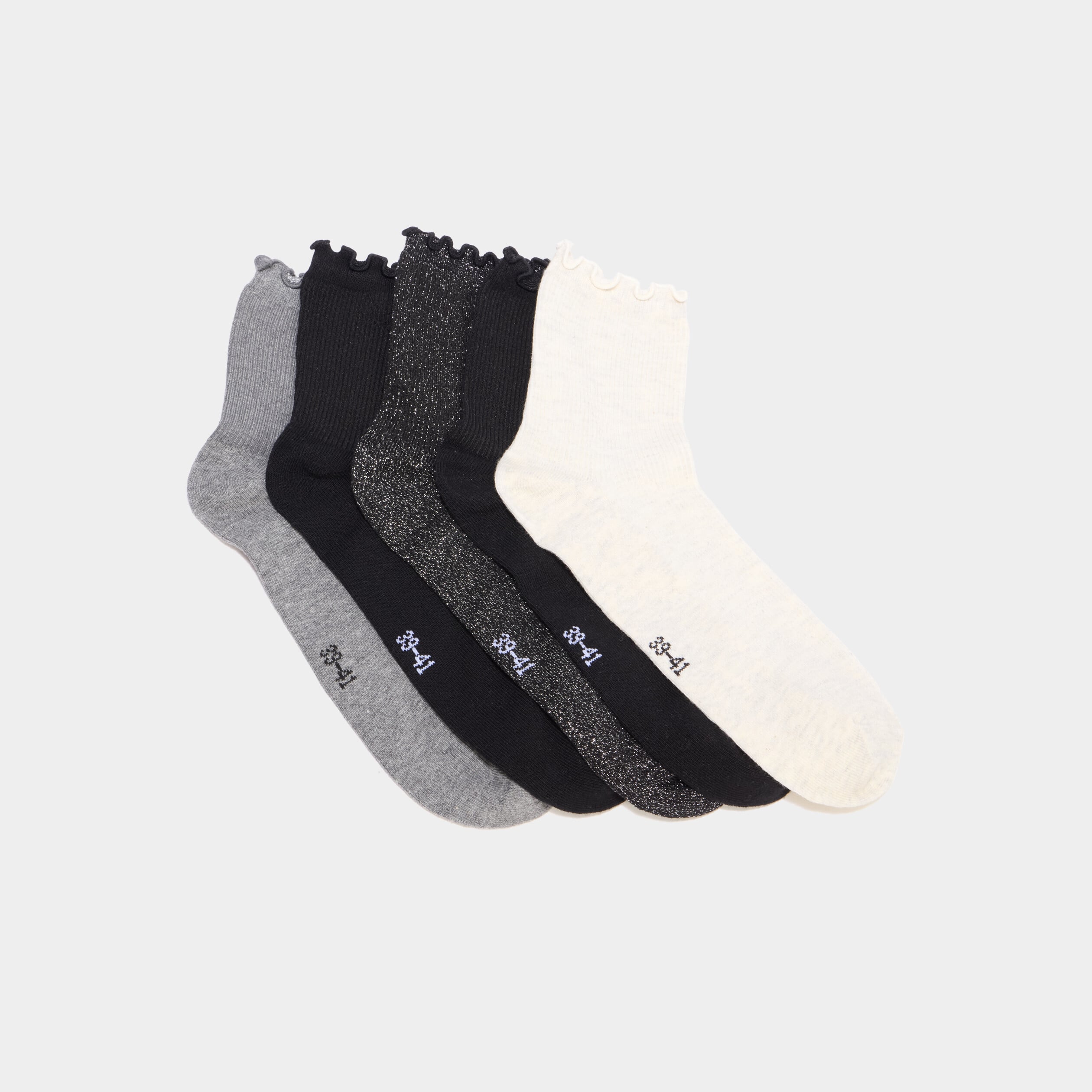Lot 5 paires socquettes c&ocirc;tel&eacute;es noir femme