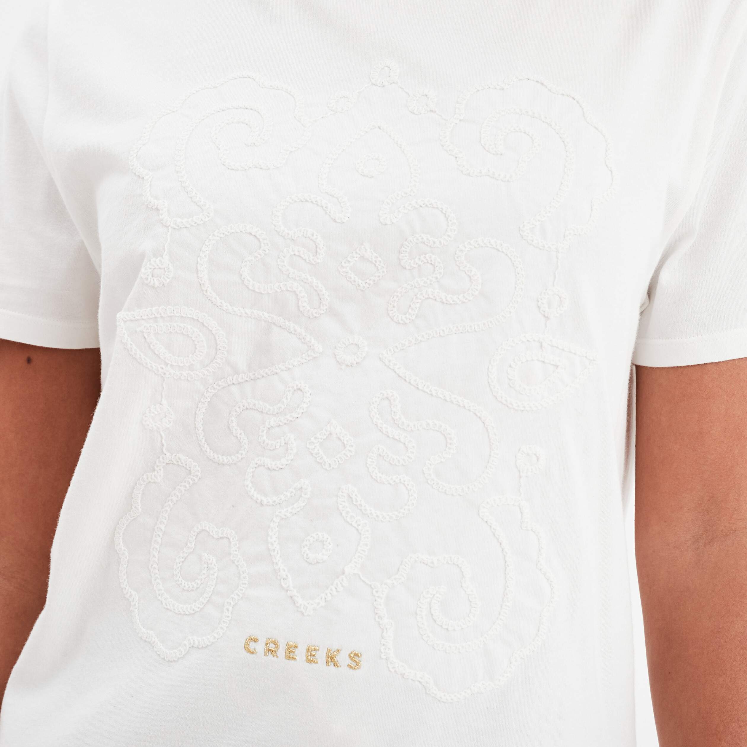 t shirt avec broderie coton creeks blanc femme T-shirt avec broderie coton Creeks blanc femme