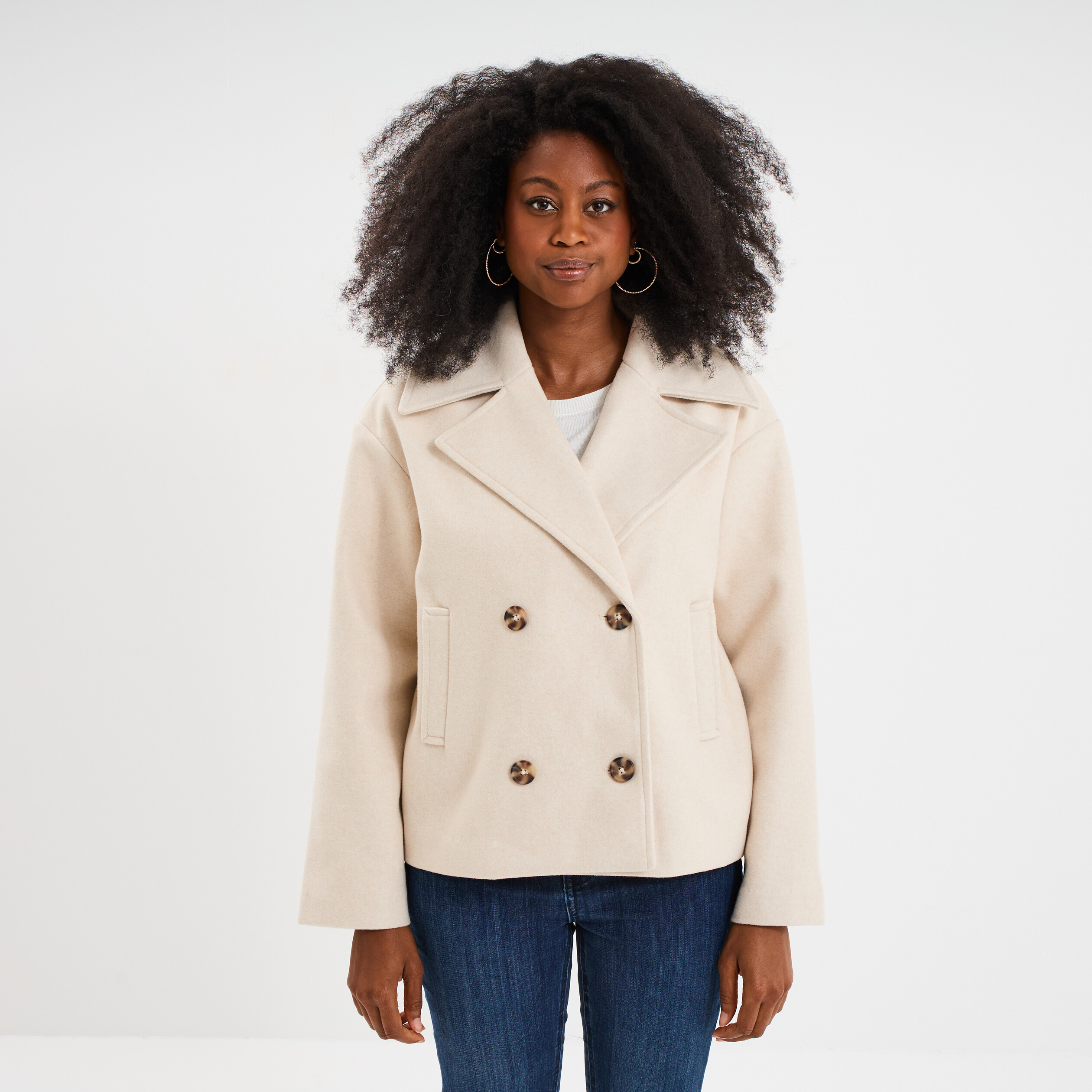 blouson court boutonne beige femme Blouson court boutonné beige femme