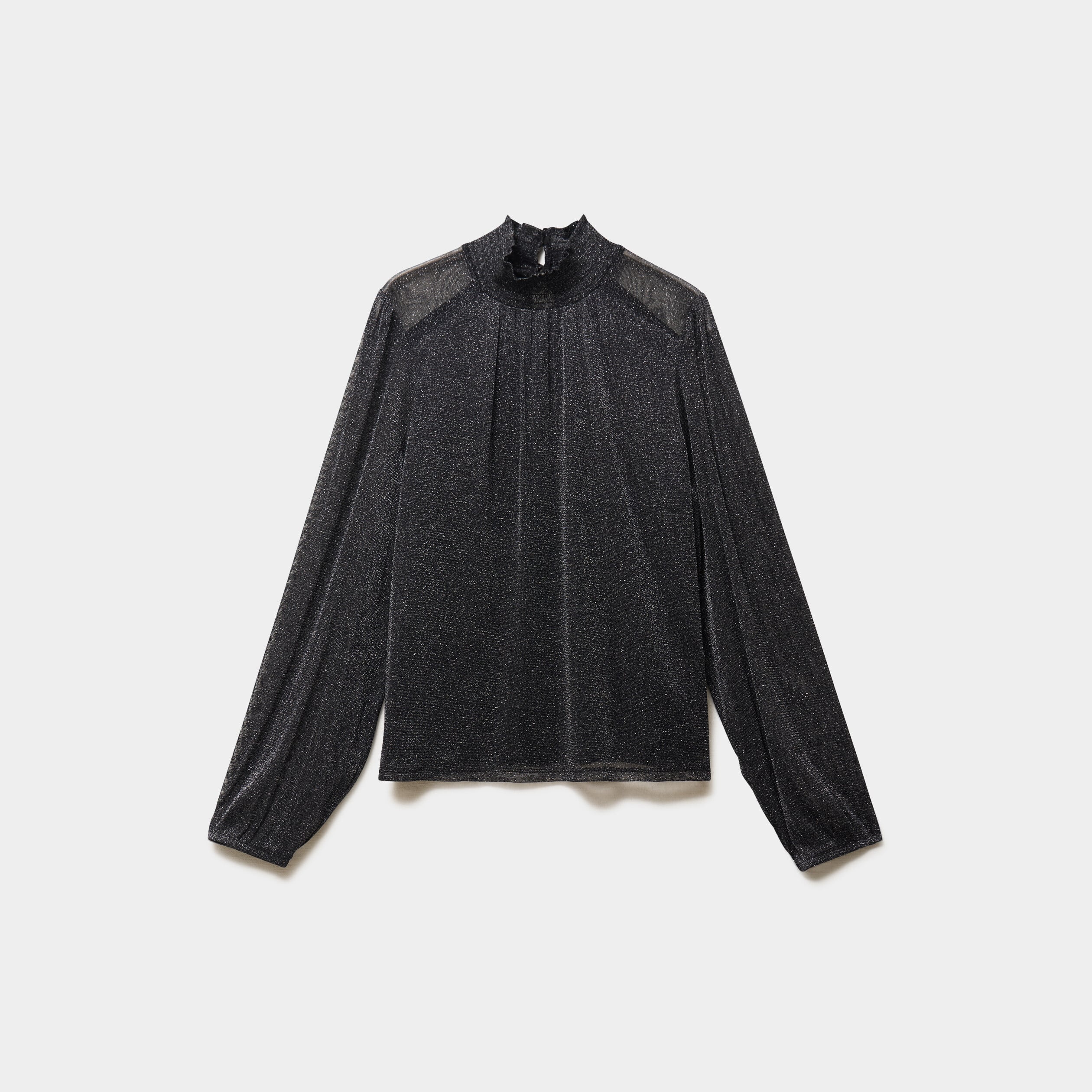T-shirt fil m&eacute;tallis&eacute; col montant noir femme