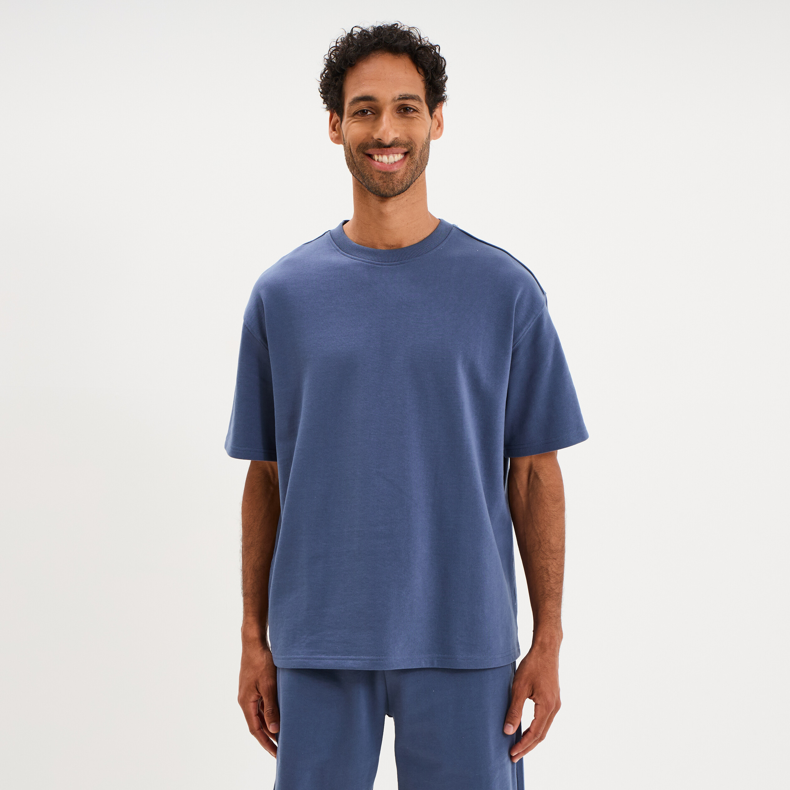 T-shirt col rond droit relax fit bleu homme