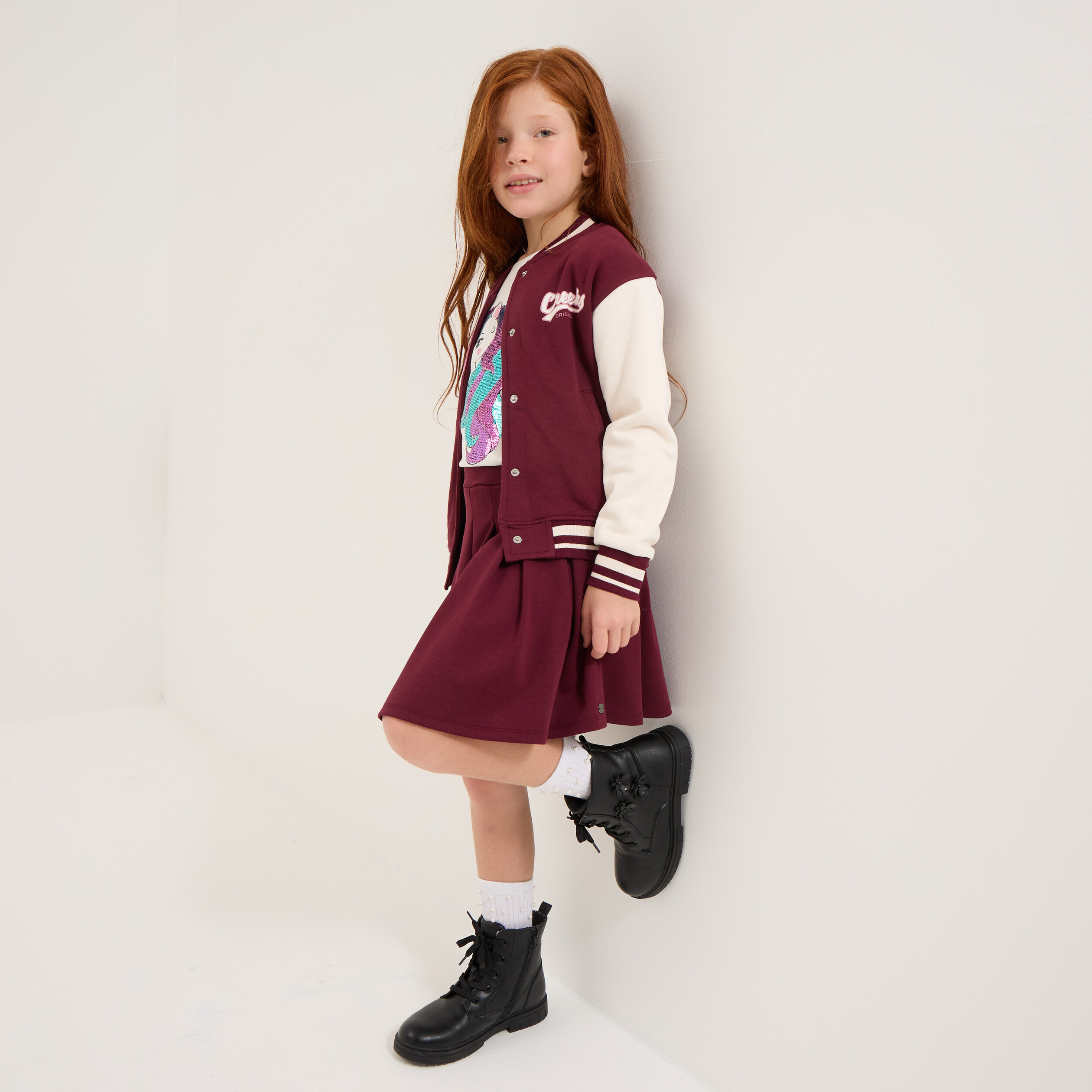 Jupe-short Velours Côtelé Bordeaux, Fille, Justice, Taille 7, Mini