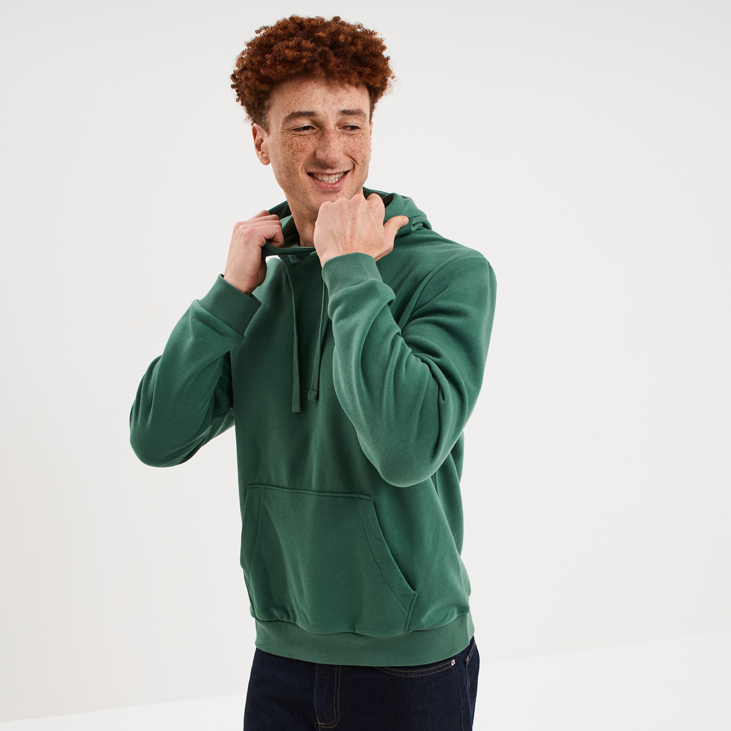 Sweat molleton &agrave; capuche hoodie vert menthe homme