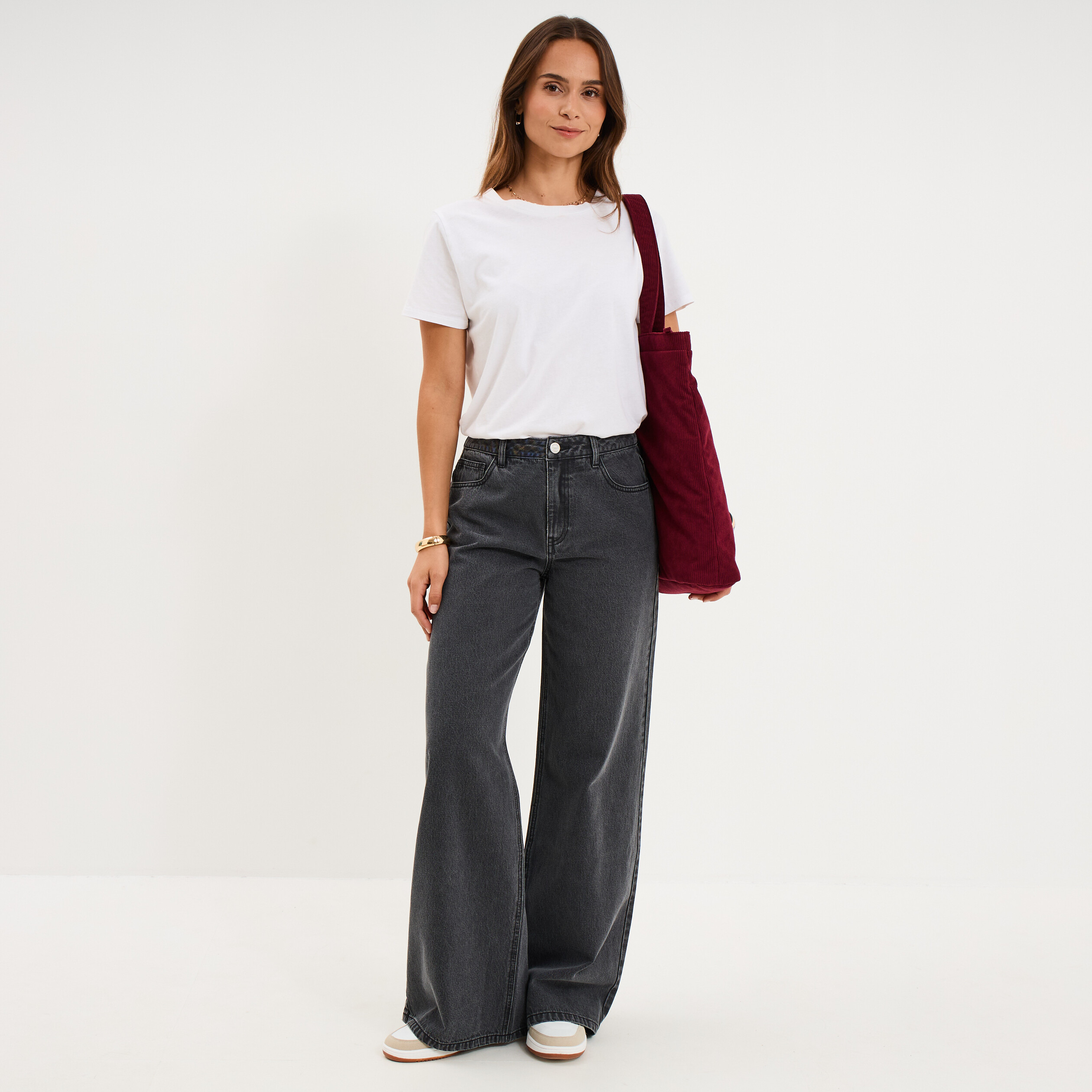 Jeans extra wide leg taille haute denim noir femme